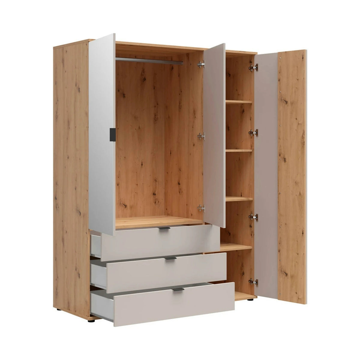 Dulap 150 BREVAS, stejar artisan/casmir, PAL, cu 3 usi si 3 sertare, 150x56x196 cm