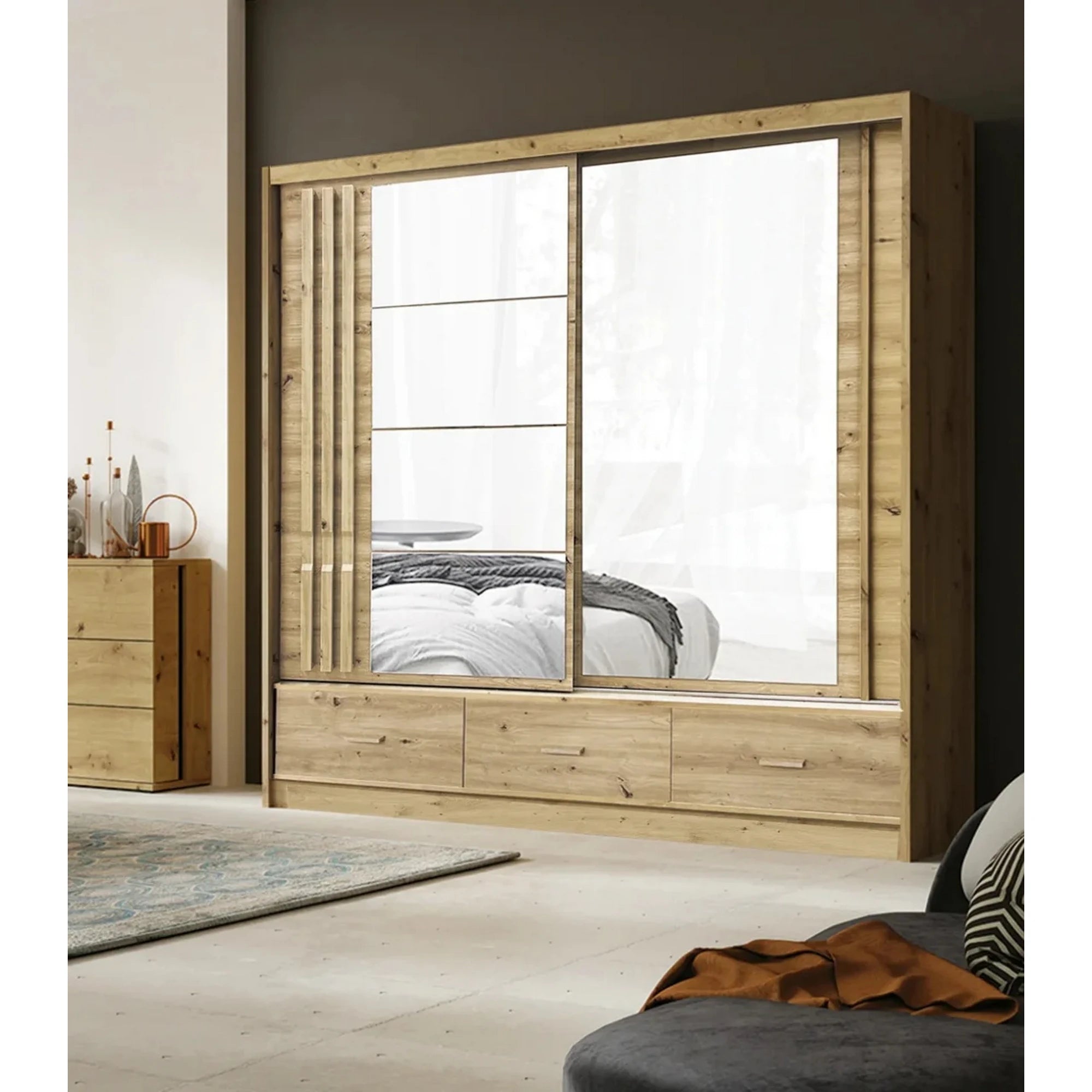 Dulap CANADA CA3-200, stejar artisan, PAL, cu 2 usi si 3 sertare, 200x60x215 cm