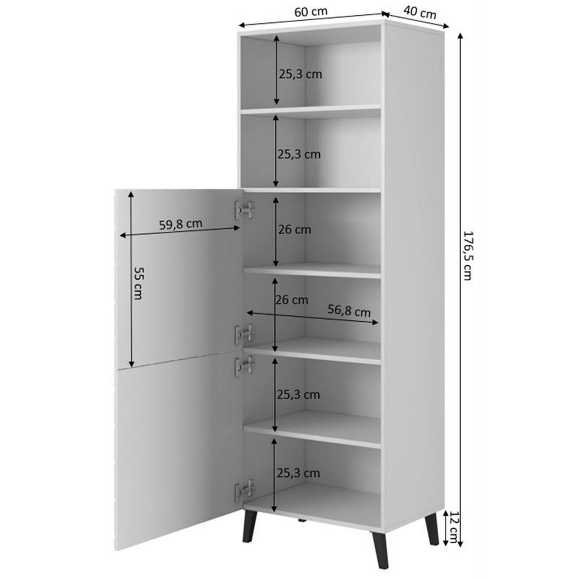 Dulap ABETO, alb/negru, cu 2 usi, 60x40x177 cm