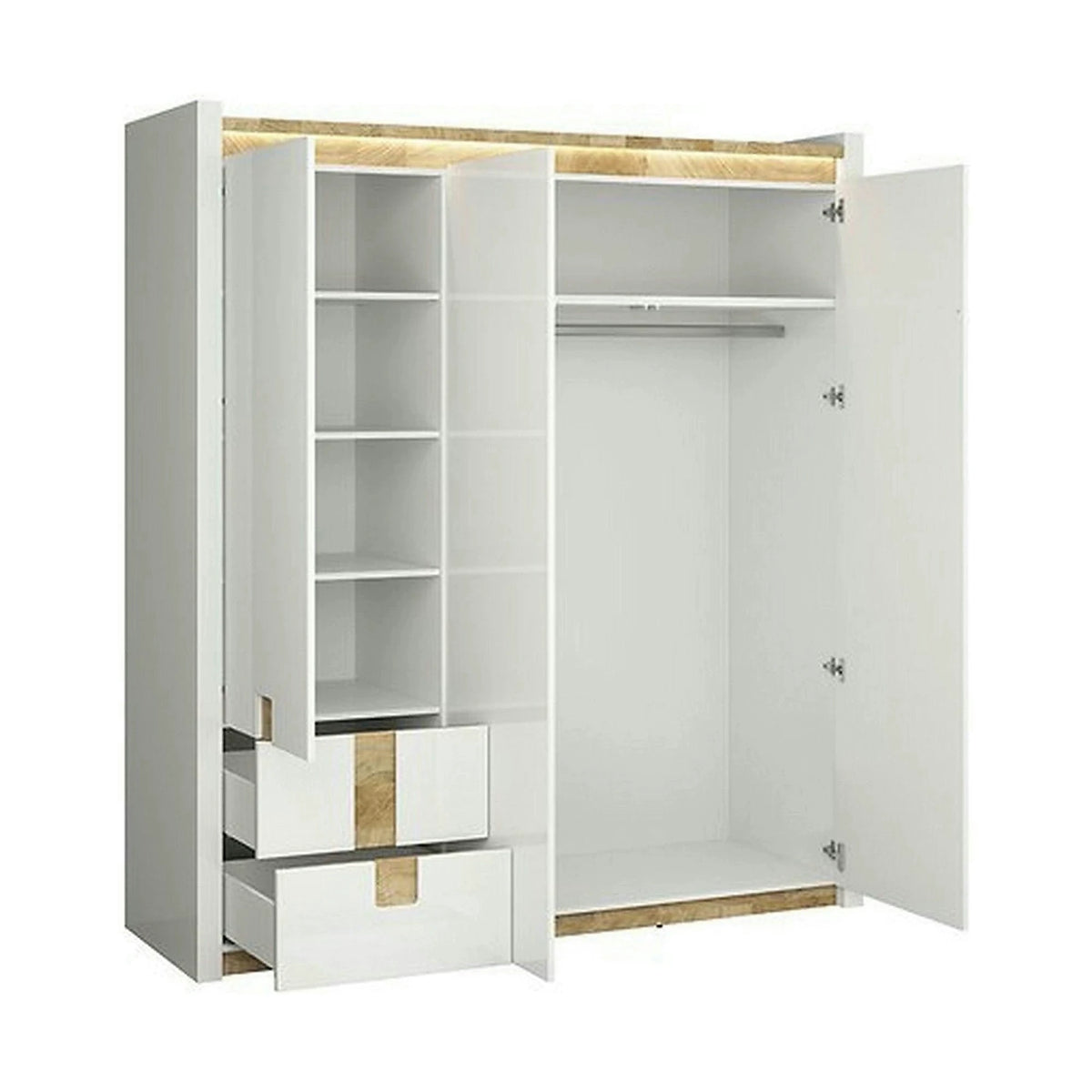 Dulap ALAMEDA, alb/stejar, PAL, cu 3 usi si 2 sertare, 180x60x202 cm