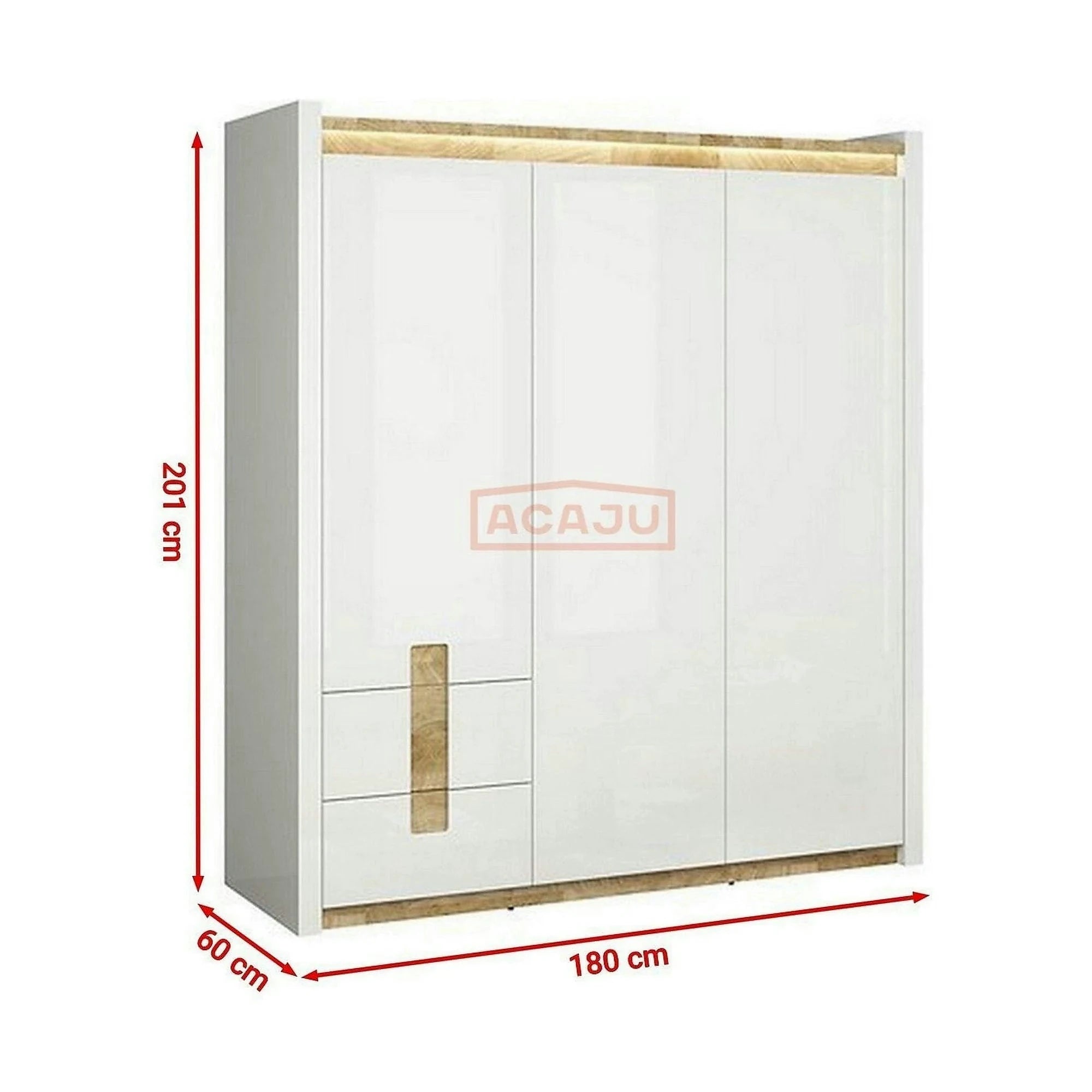 Dulap ALAMEDA, alb/stejar, PAL, cu 3 usi si 2 sertare, 180x60x202 cm