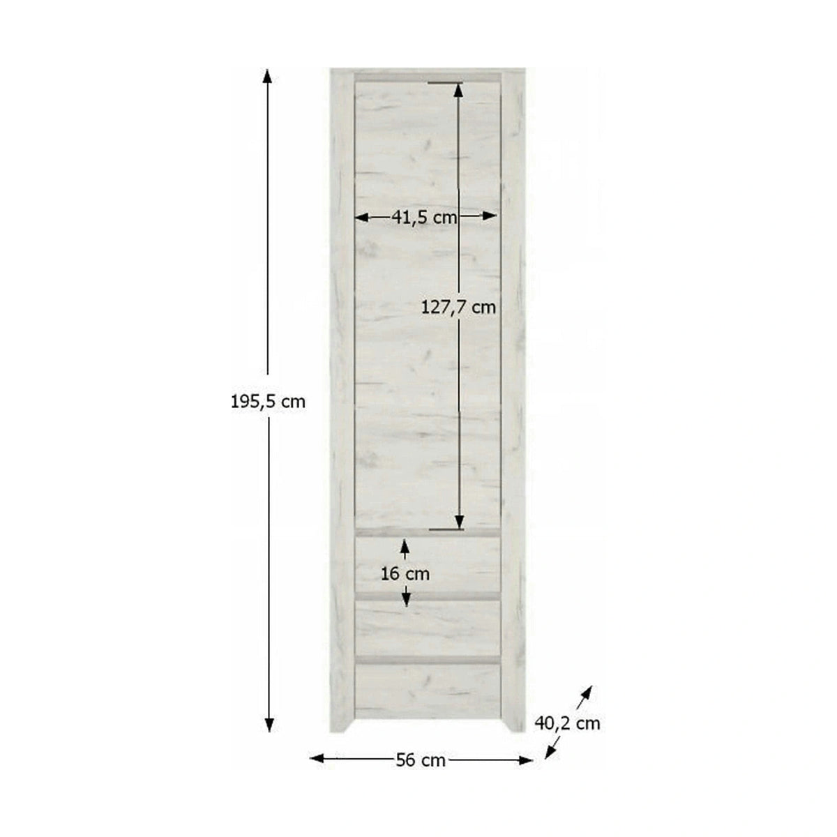 Dulap ANGEL tip 10, alb, PAL melaminat, cu o usa si 3 sertare, 56x40x191 cm