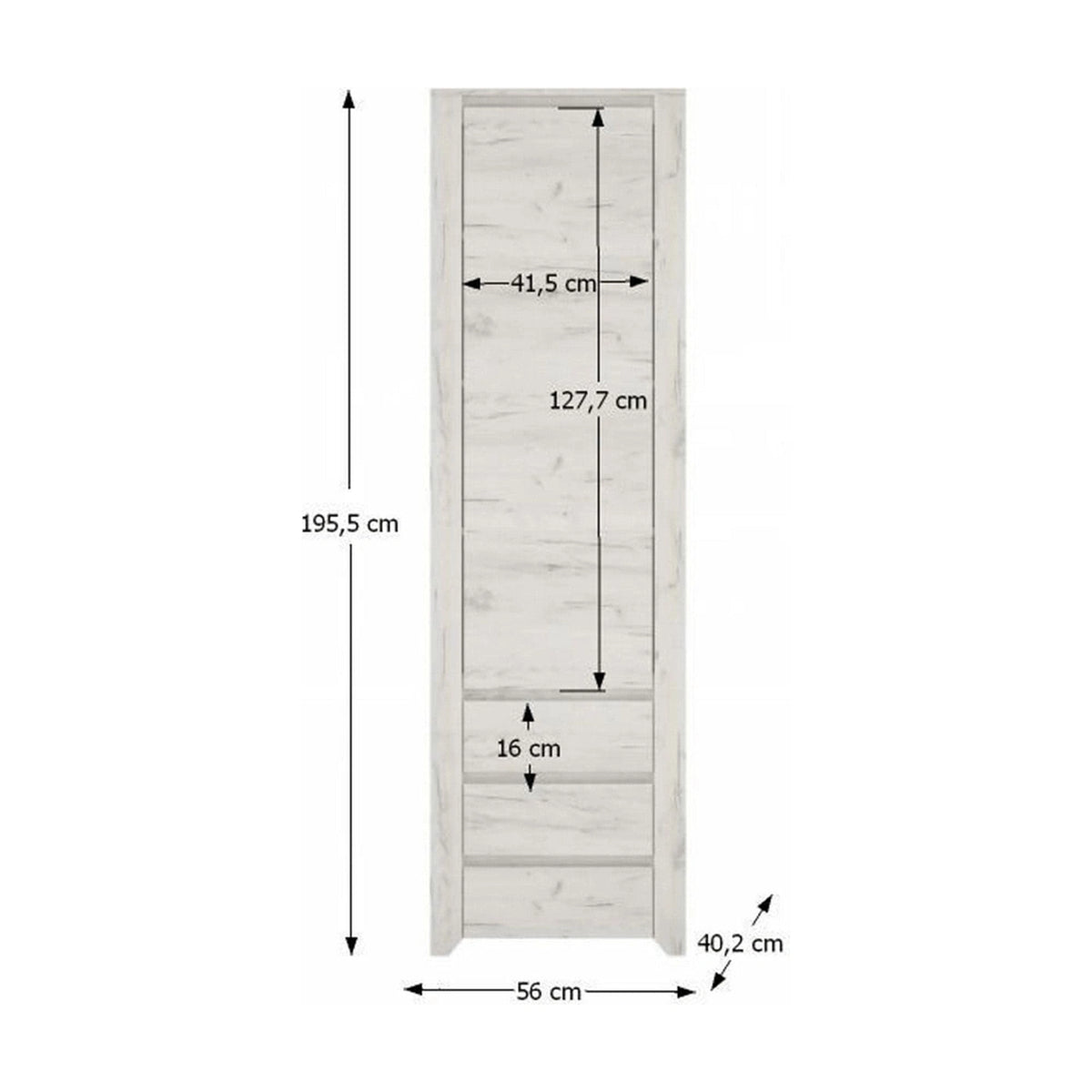 Dulap ANGEL tip 10, alb, PAL melaminat, cu o usa si 3 sertare, 56x40x191 cm