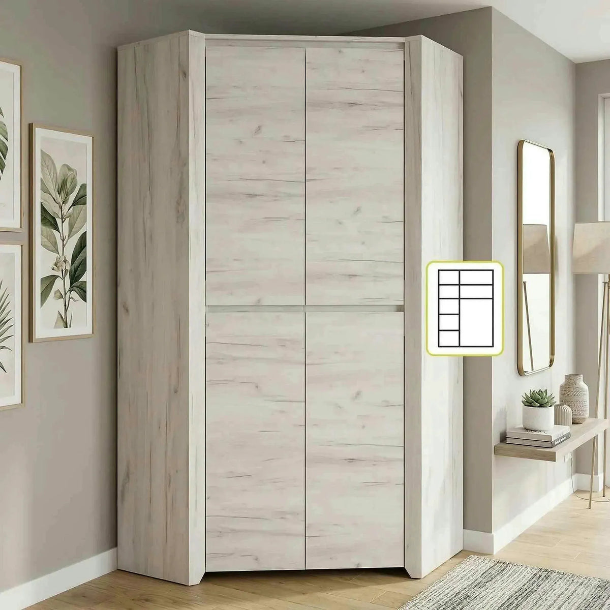 Dulap ANGEL tip 21, alb craft, PAL melaminat, cu 2 usi, 96x96x191 cm