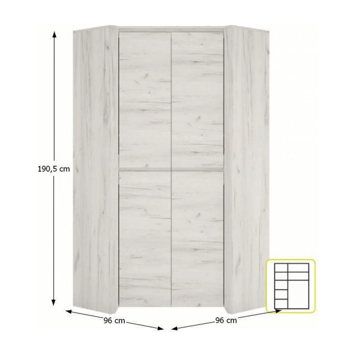 Dulap ANGEL tip 21, alb craft, PAL melaminat, cu 2 usi, 96x96x191 cm