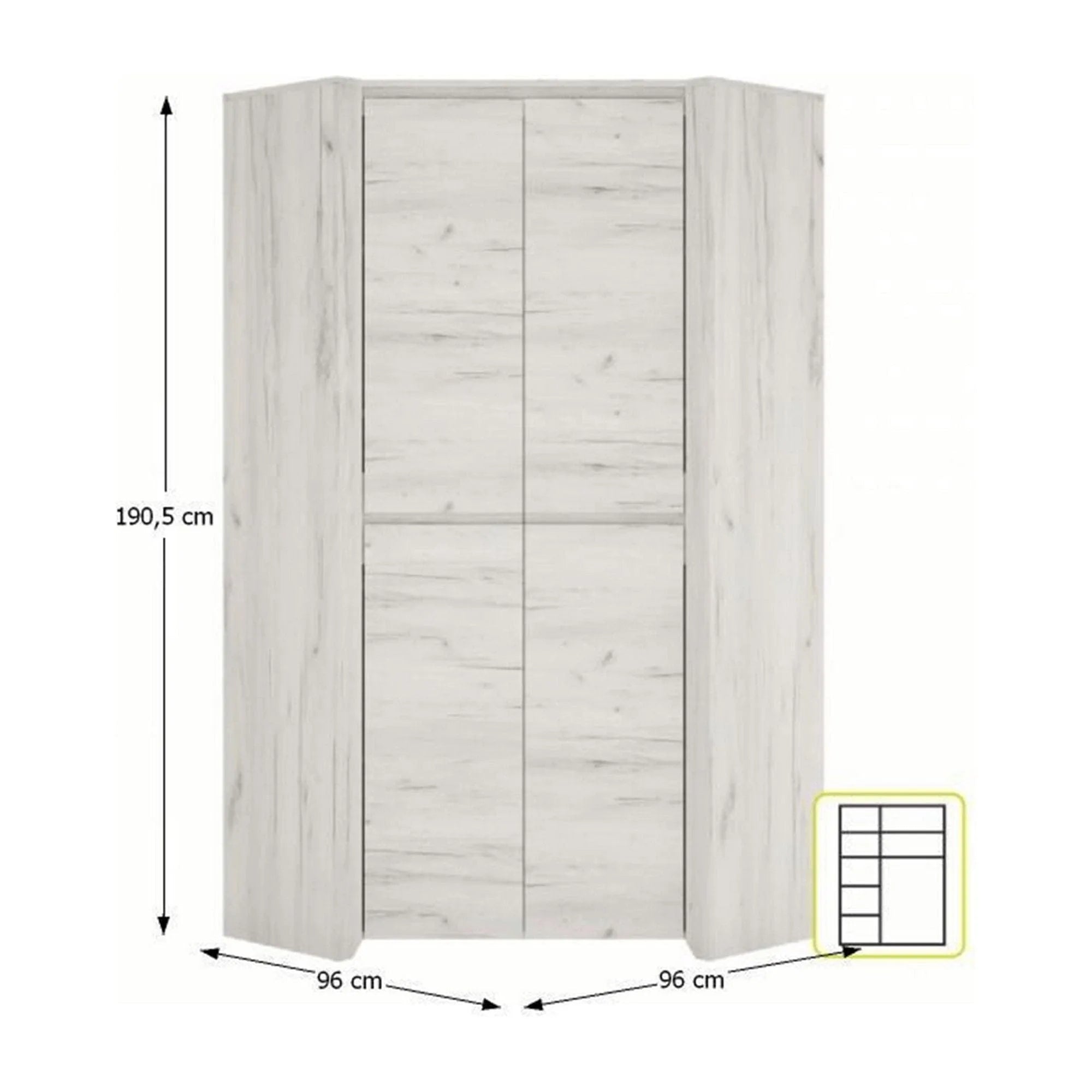 Dulap ANGEL tip 21, alb craft, PAL melaminat, cu 2 usi, 96x96x191 cm