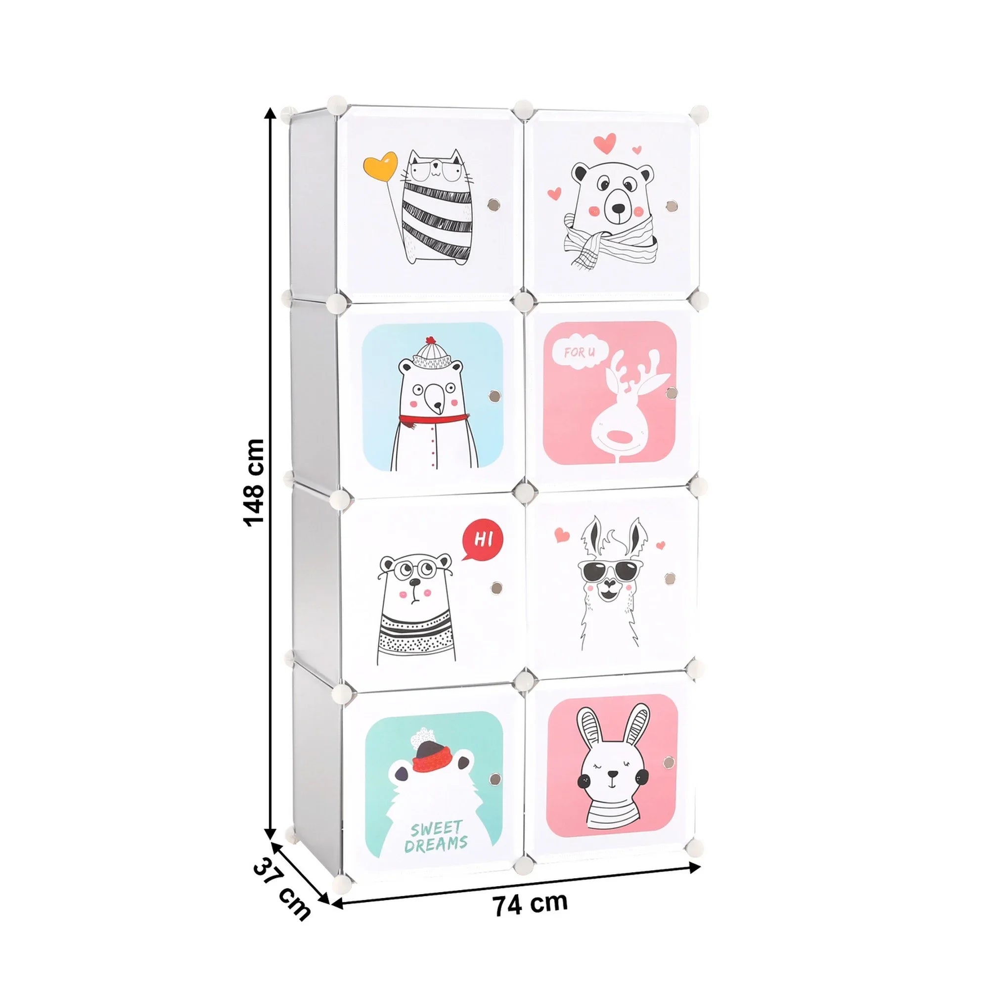 Dulap ATREY, gri, metal/plastic, cu 8 usi, 74x37x148 cm