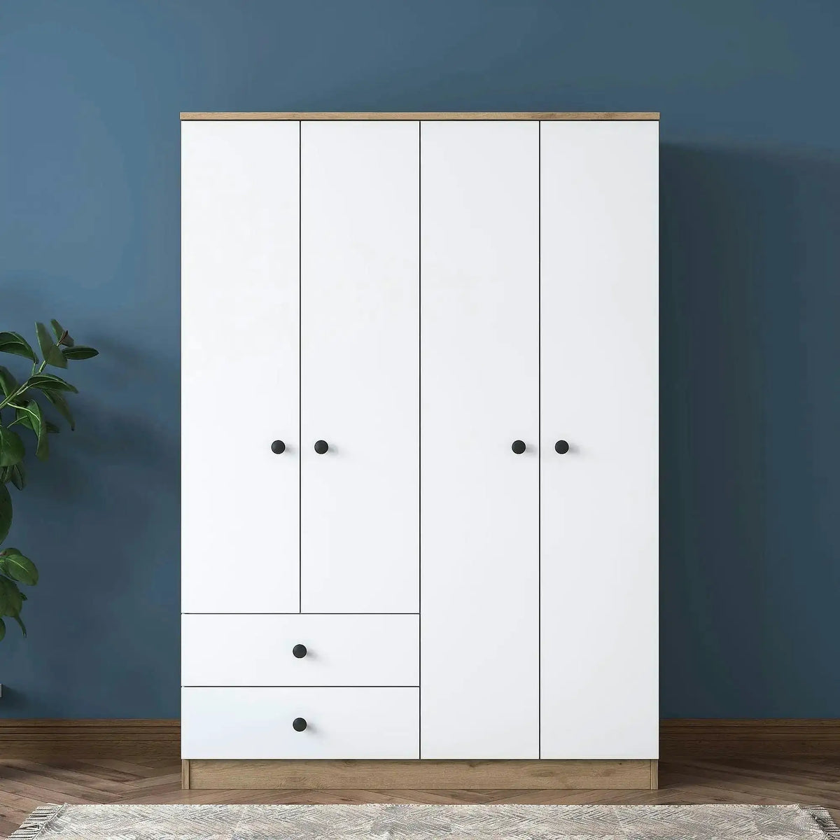 Dulap BA108-2067, alb/nuc, PAL melaminat, cu 4 usi si 2 sertare, 120x43x170 cm