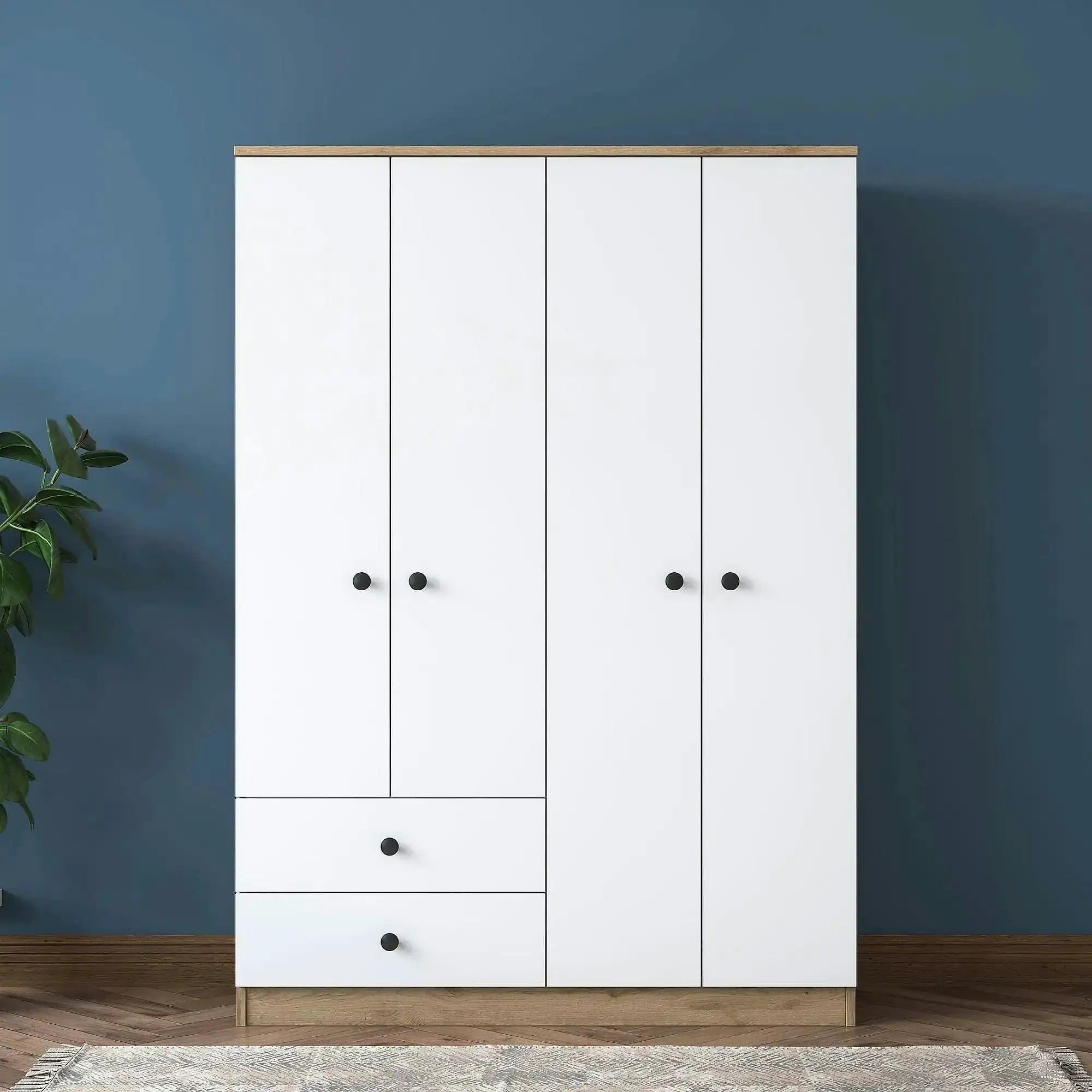 Dulap BA108-2067, alb/nuc, PAL melaminat, cu 4 usi si 2 sertare, 120x43x170 cm