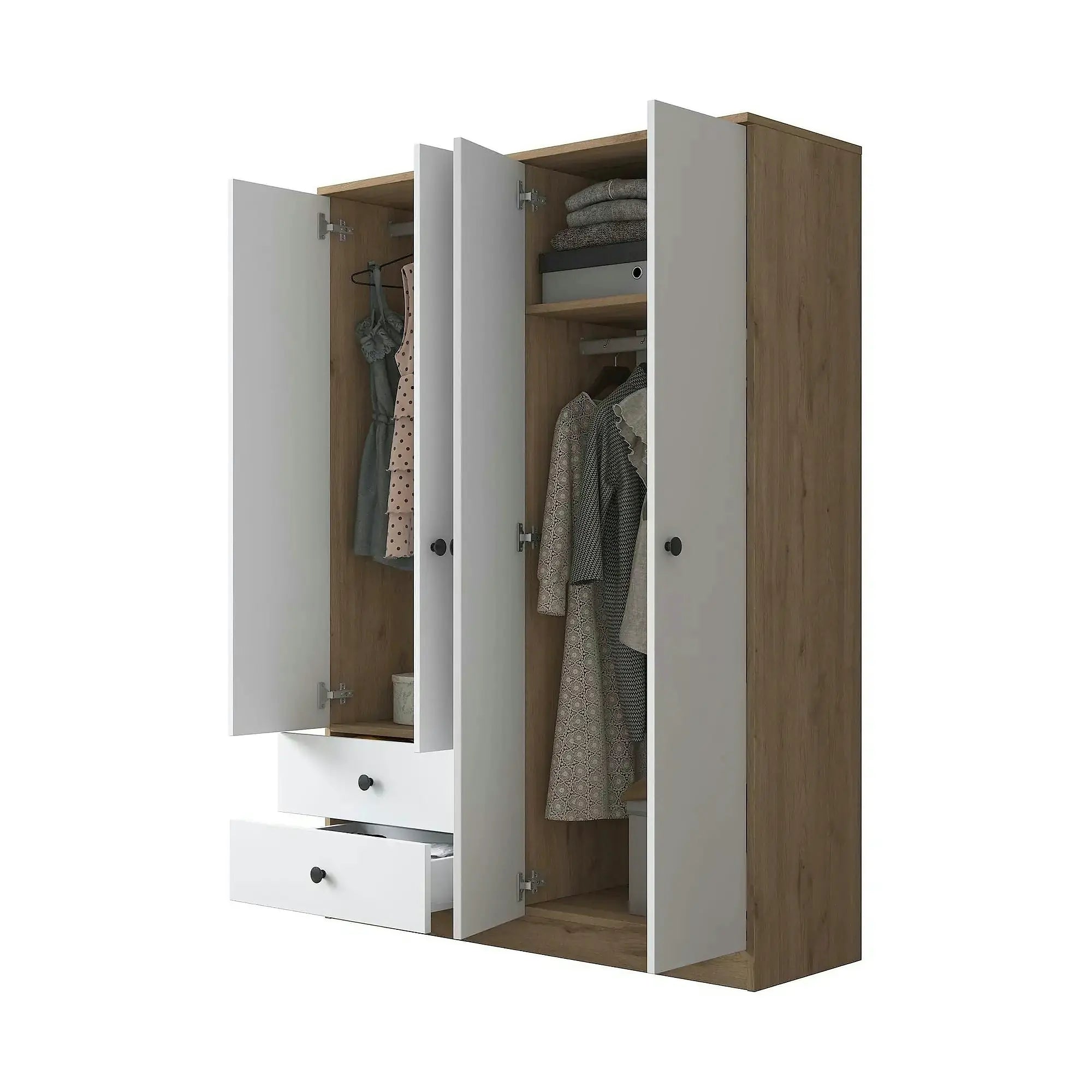 Dulap BA108-2067, alb/nuc, PAL melaminat, cu 4 usi si 2 sertare, 120x43x170 cm