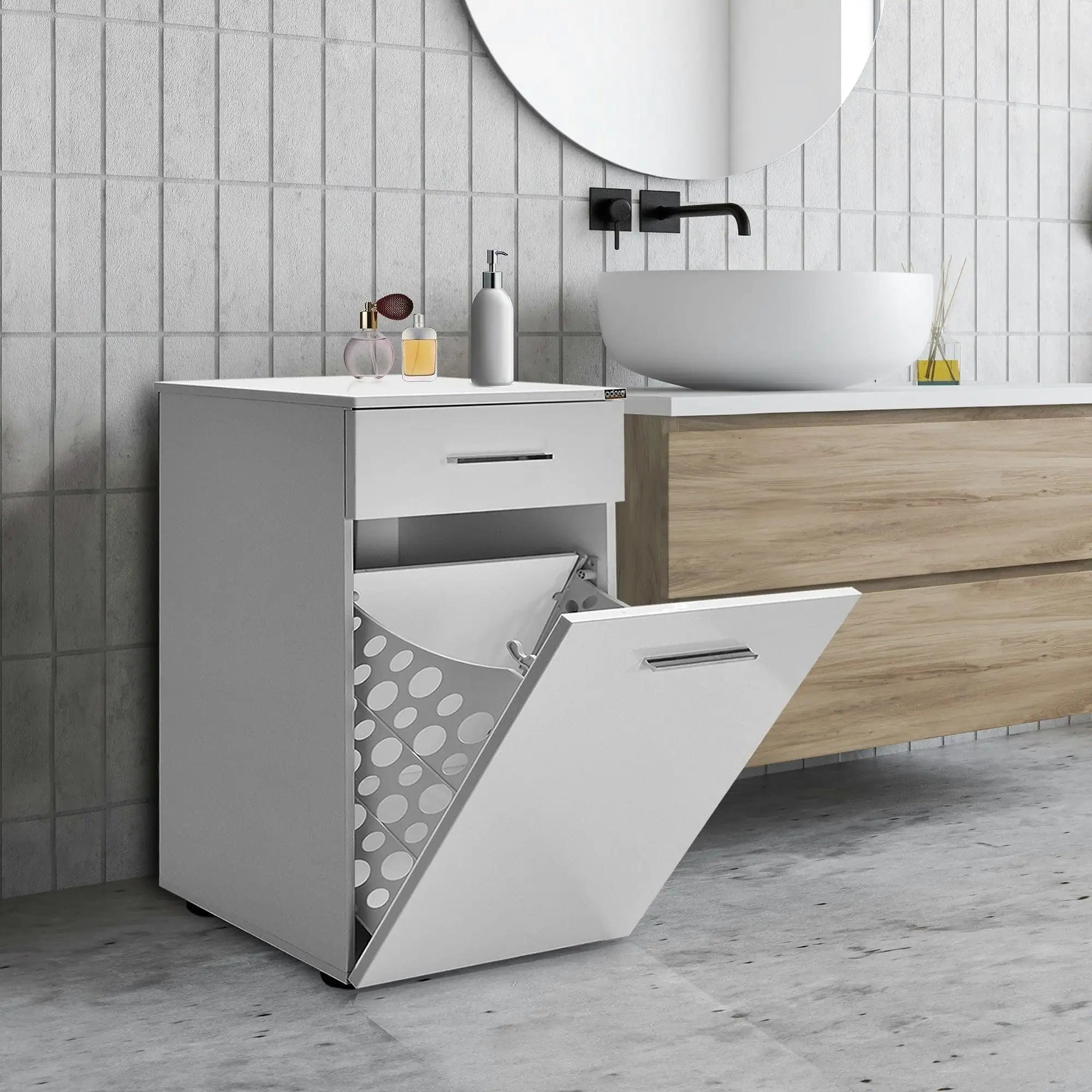 Dulap baie ADR-611-PP-1, alb, PAL melaminat, cu o usa si un sertar, 52x38x83 cm