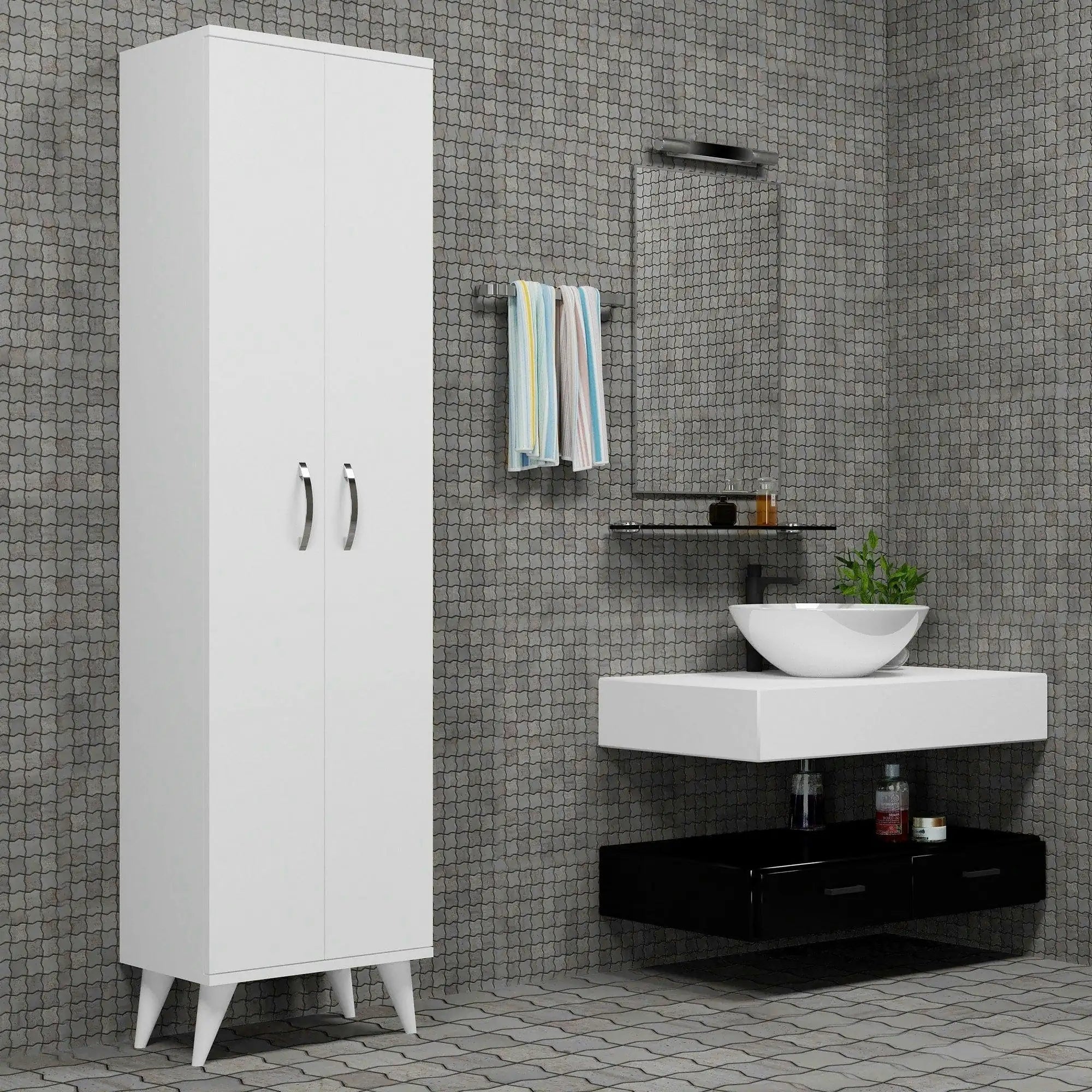 Dulap baie BDL0101, alb, PAL melaminat, cu 2 usi, 49x32x185 cm