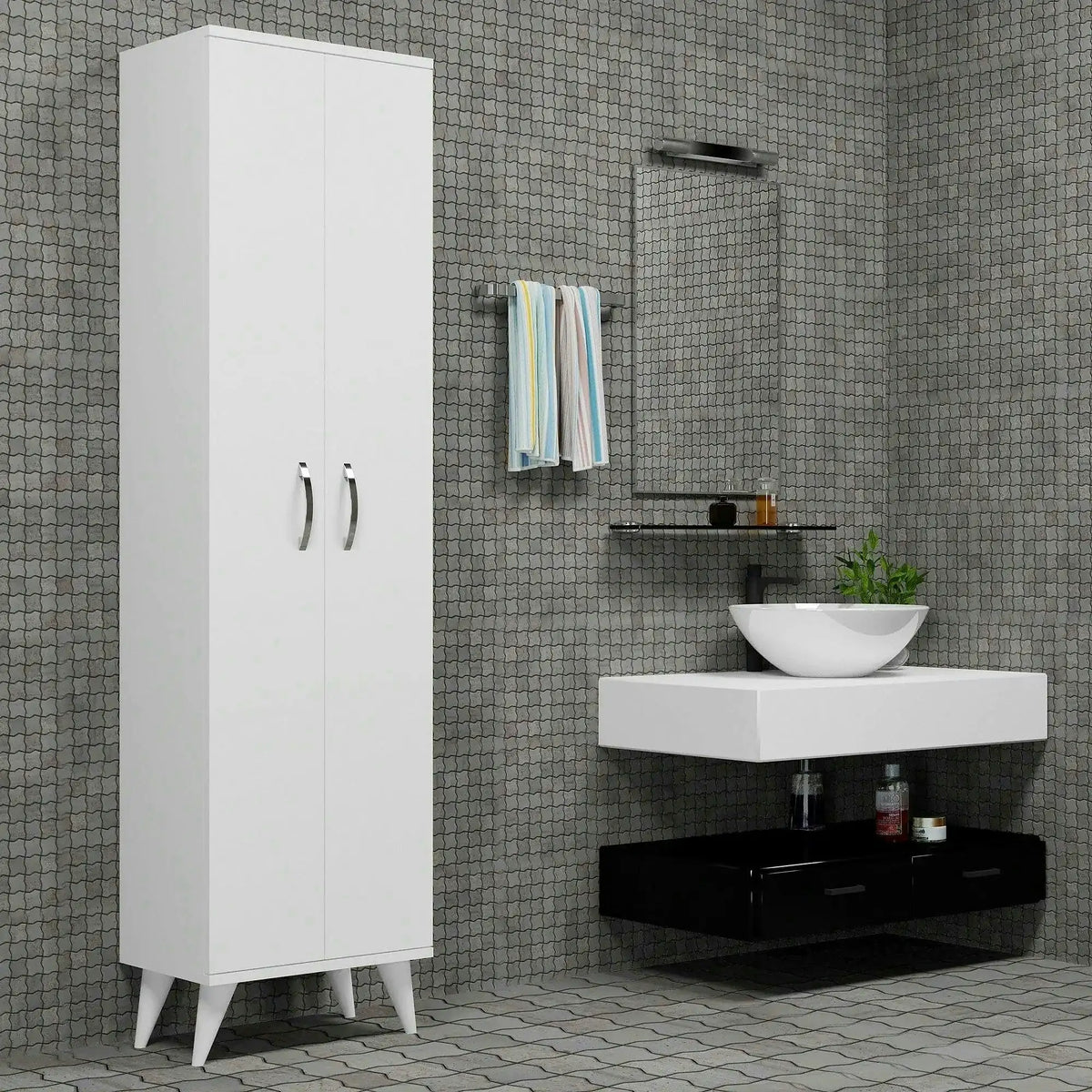 Dulap baie BDL0101, alb, PAL melaminat, cu 2 usi, 49x32x185 cm