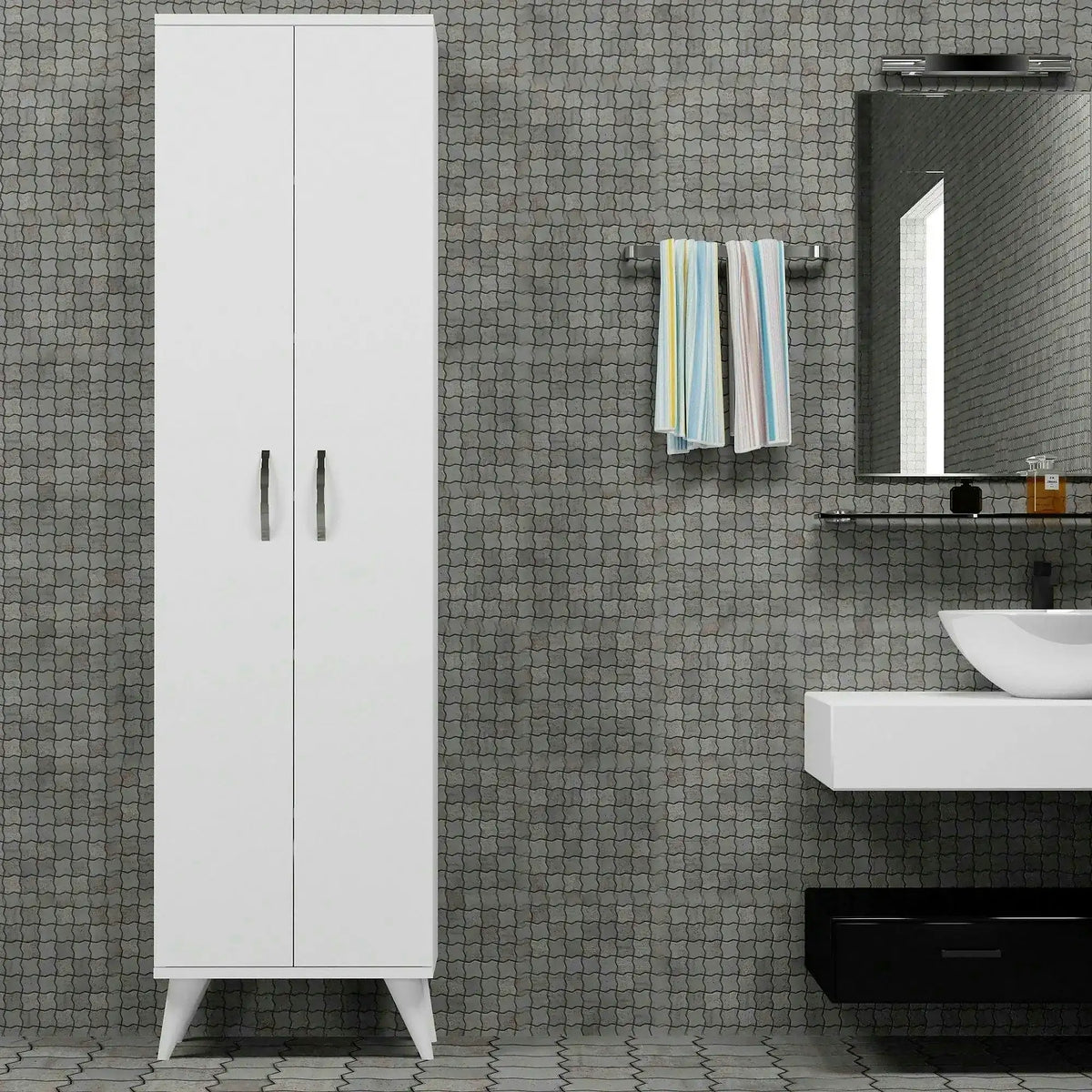 Dulap baie BDL0101, alb, PAL melaminat, cu 2 usi, 49x32x185 cm