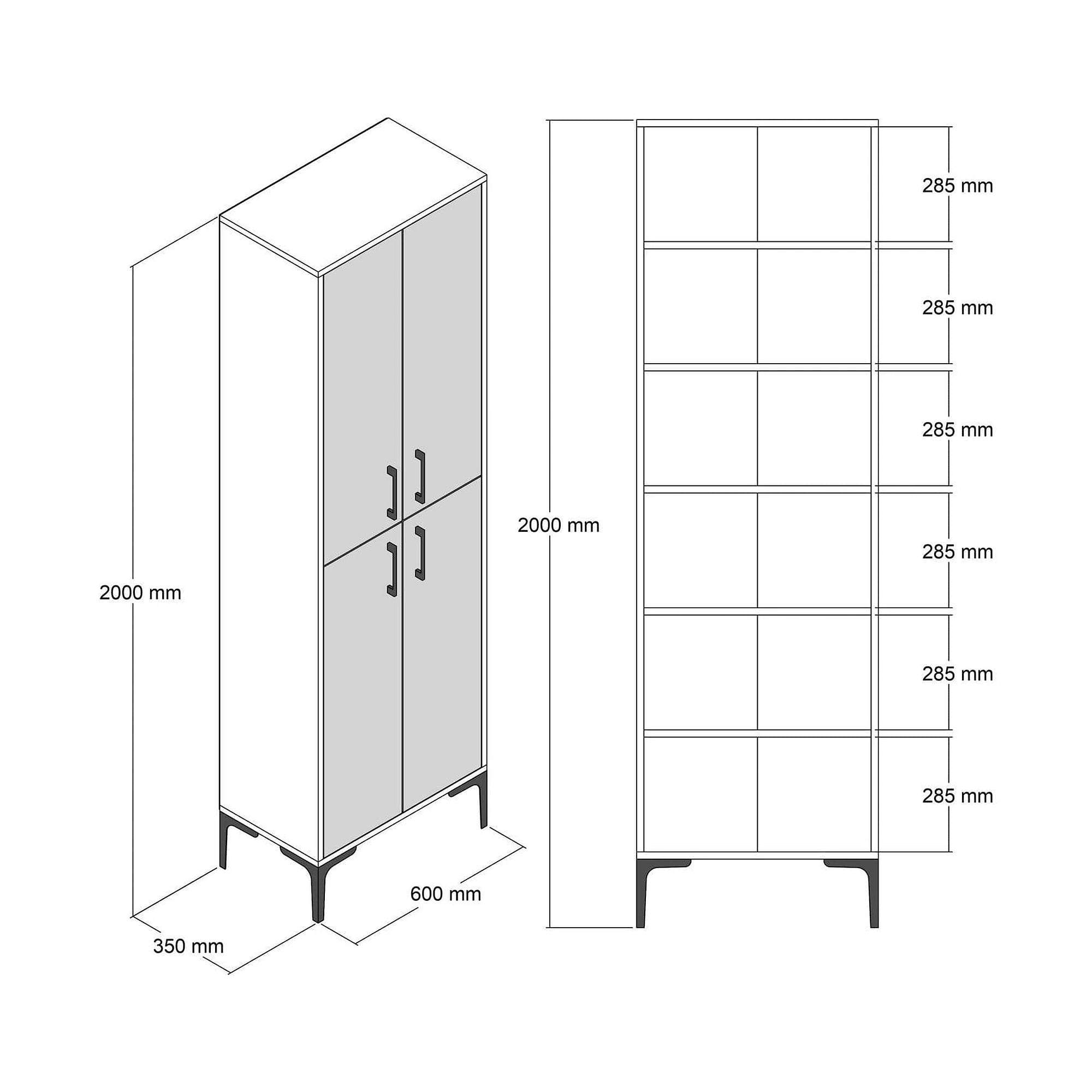 Dulap baie Berlin A, nuc, PAL melaminat/metal, cu 4 usi, 60x35x200 cm