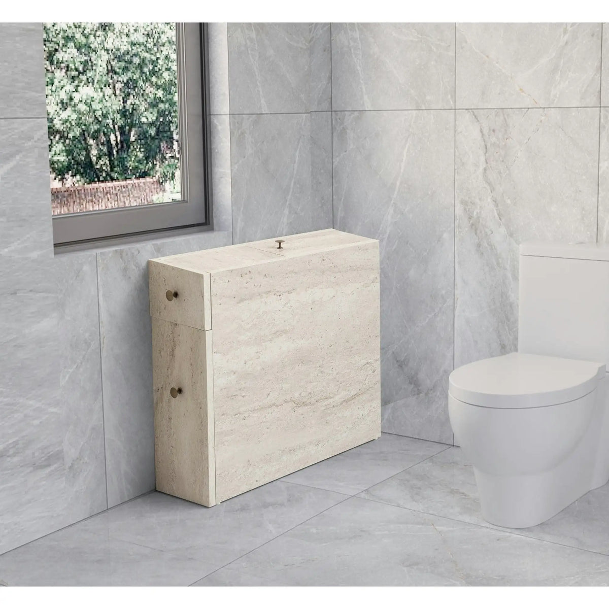 Dulap baie CALENCIA, bej cu efect de marmura, PAL melaminat, cu 2 sertare, 60x20x55 cm