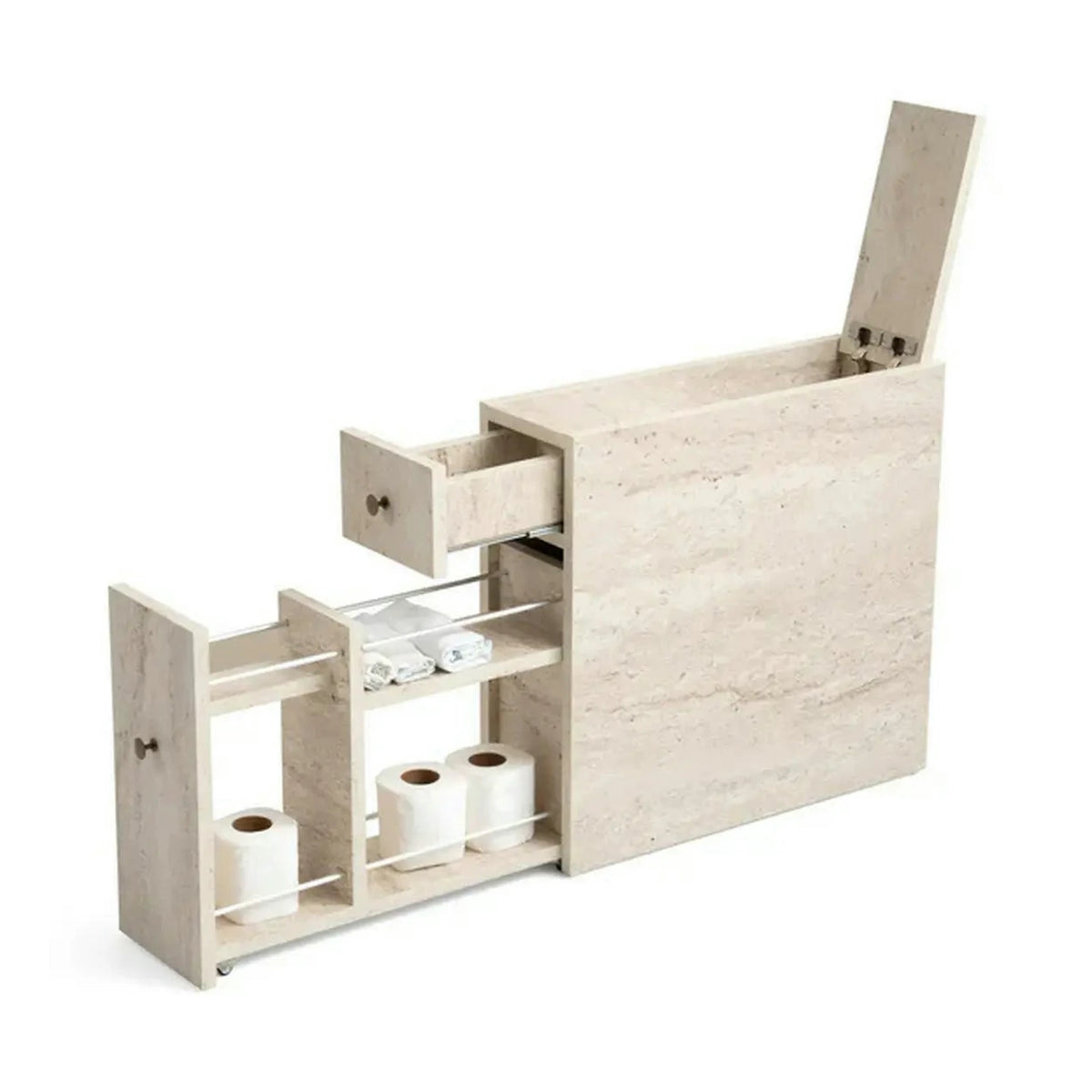 Dulap baie CALENCIA, bej cu efect de marmura, PAL melaminat, cu 2 sertare, 60x20x55 cm