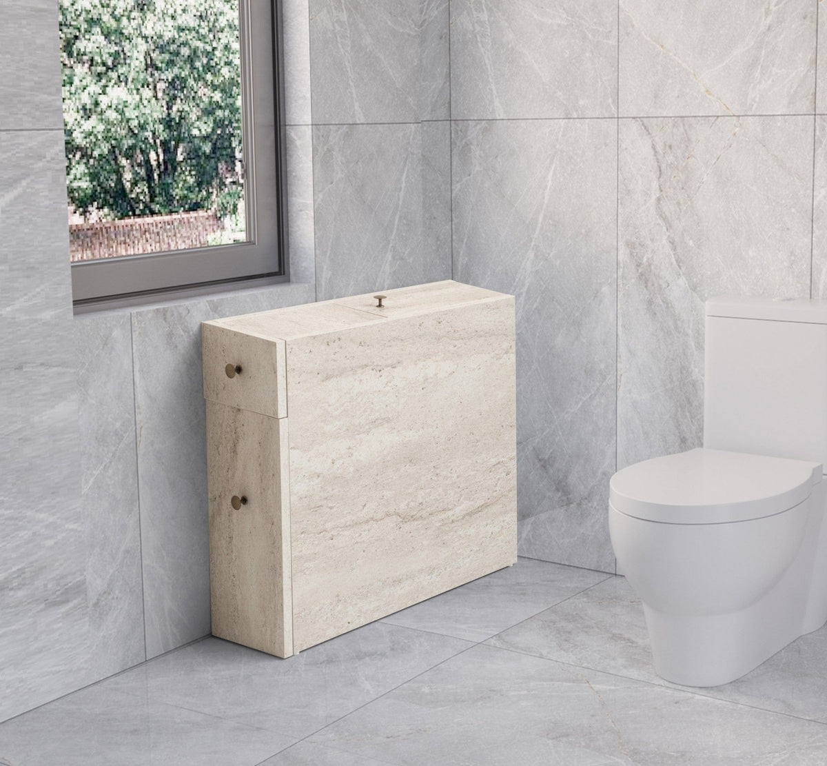 Dulap baie CALENCIA, bej cu efect de marmura, PAL melaminat, cu 2 sertare, 60x20x55 cm