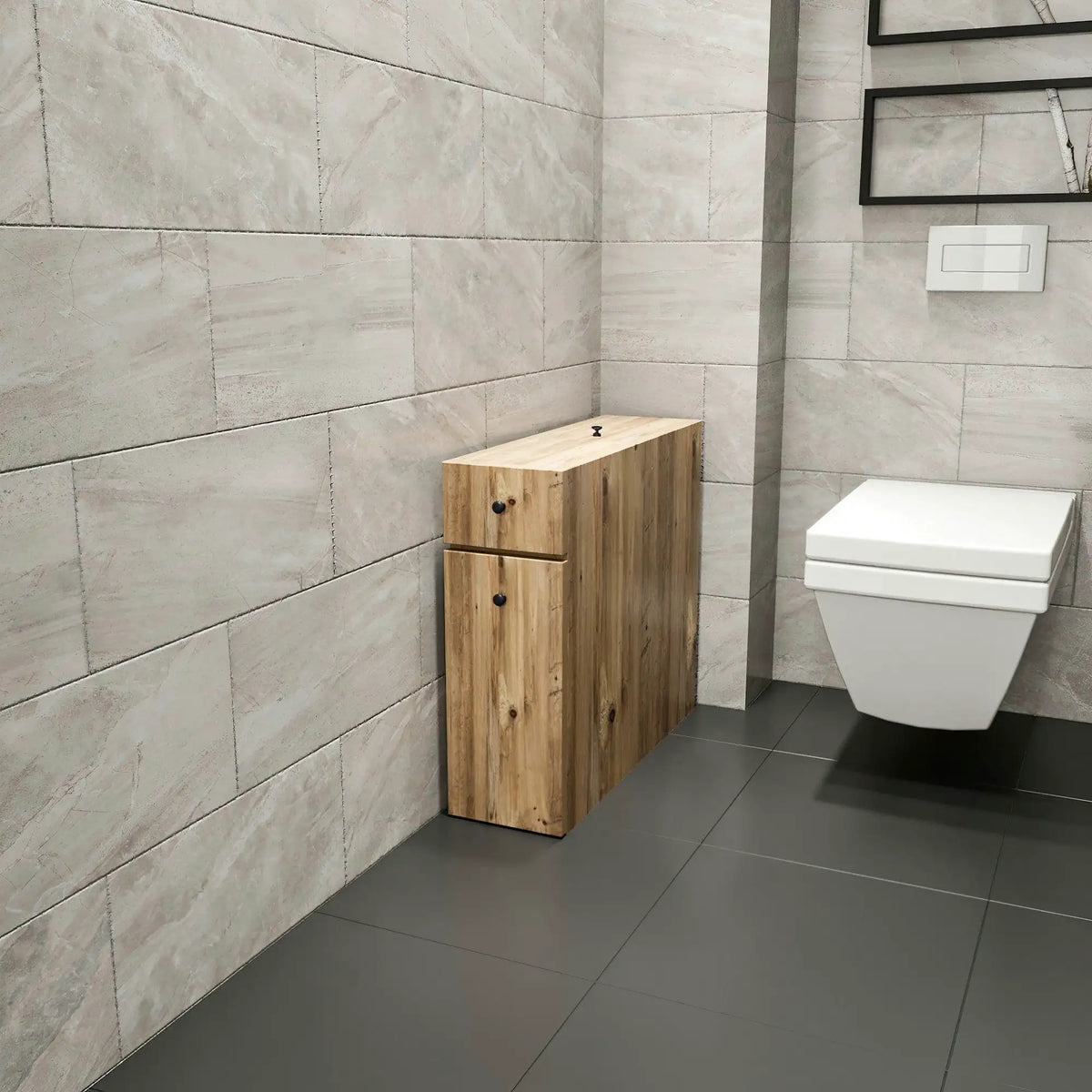 Dulap baie CALENCIA, stejar miere, PAL melaminat, cu 2 sertare, 19x60x55 cm