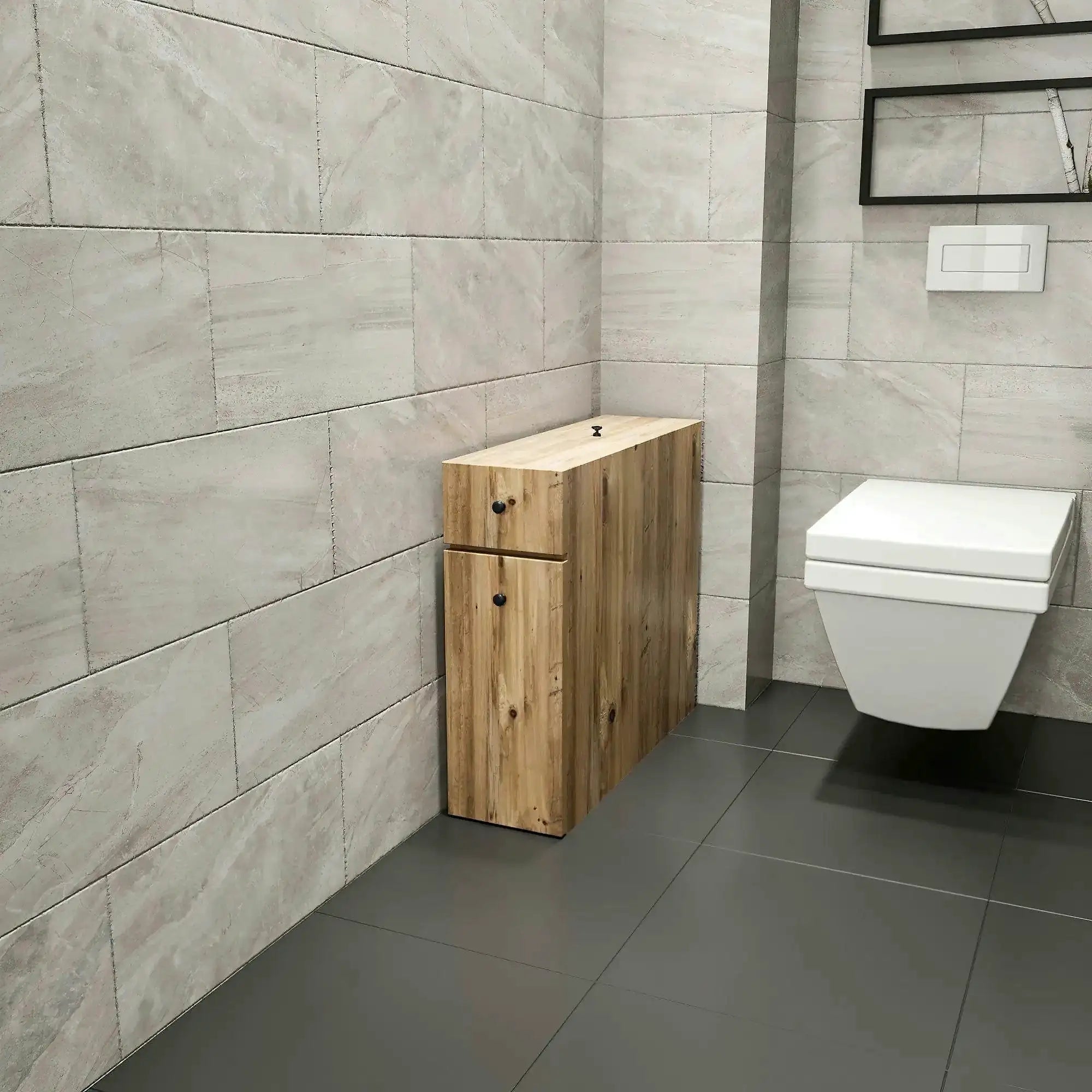 Dulap baie CALENCIA, stejar miere, PAL melaminat, cu 2 sertare, 19x60x55 cm