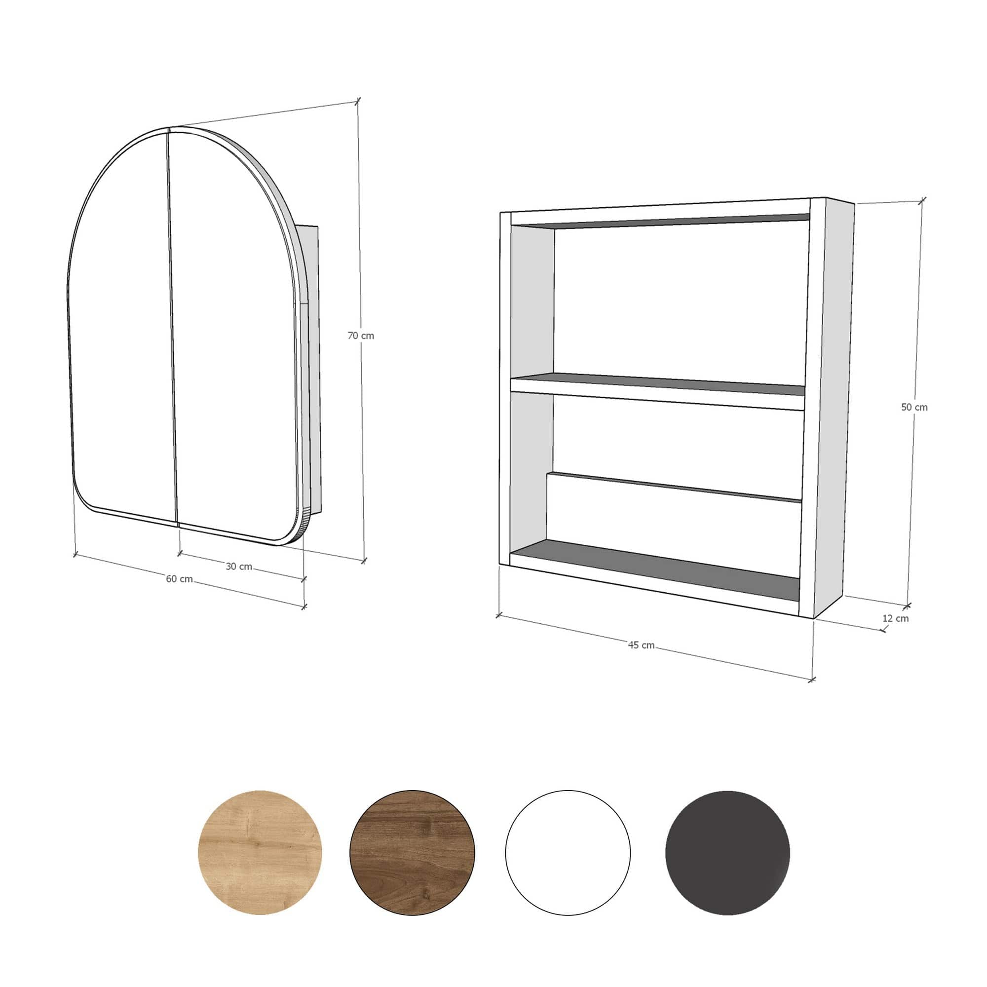 Dulap baie HOPE CABINET, stejar inchis, PAL/sticla, cu 2 usi, 50x12x45 cm