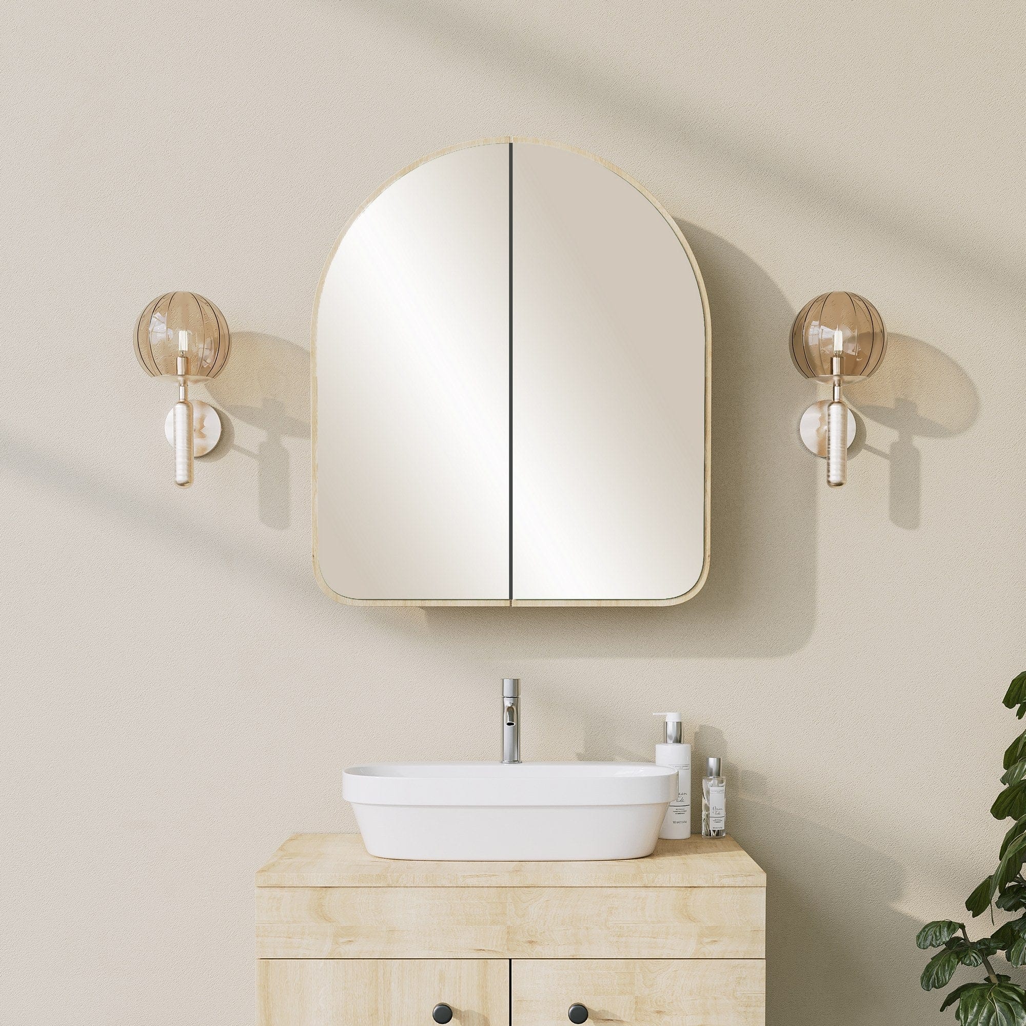 Dulap baie HOPE CABINET, stejar inchis, PAL/sticla, cu 2 usi, 50x12x45 cm