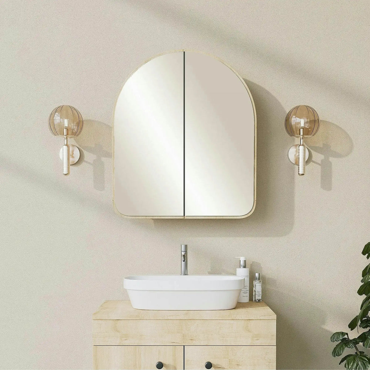 Dulap baie HOPE CABINET, stejar inchis, PAL/sticla, cu 2 usi, 50x12x45 cm