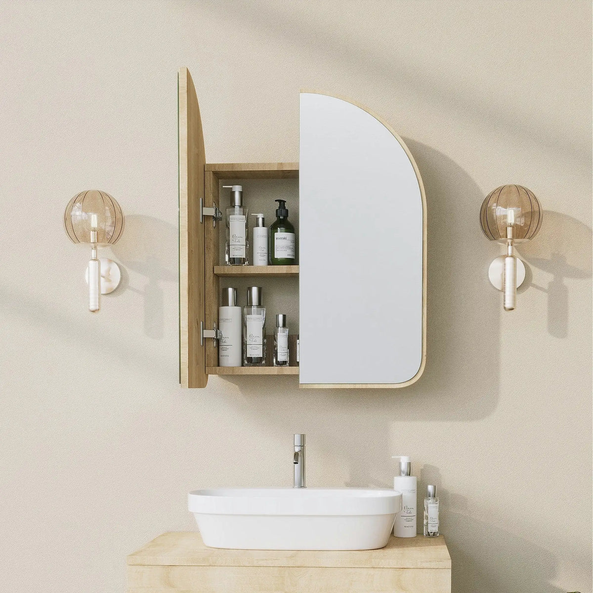 Dulap baie HOPE CABINET, stejar inchis, PAL/sticla, cu 2 usi, 50x12x45 cm