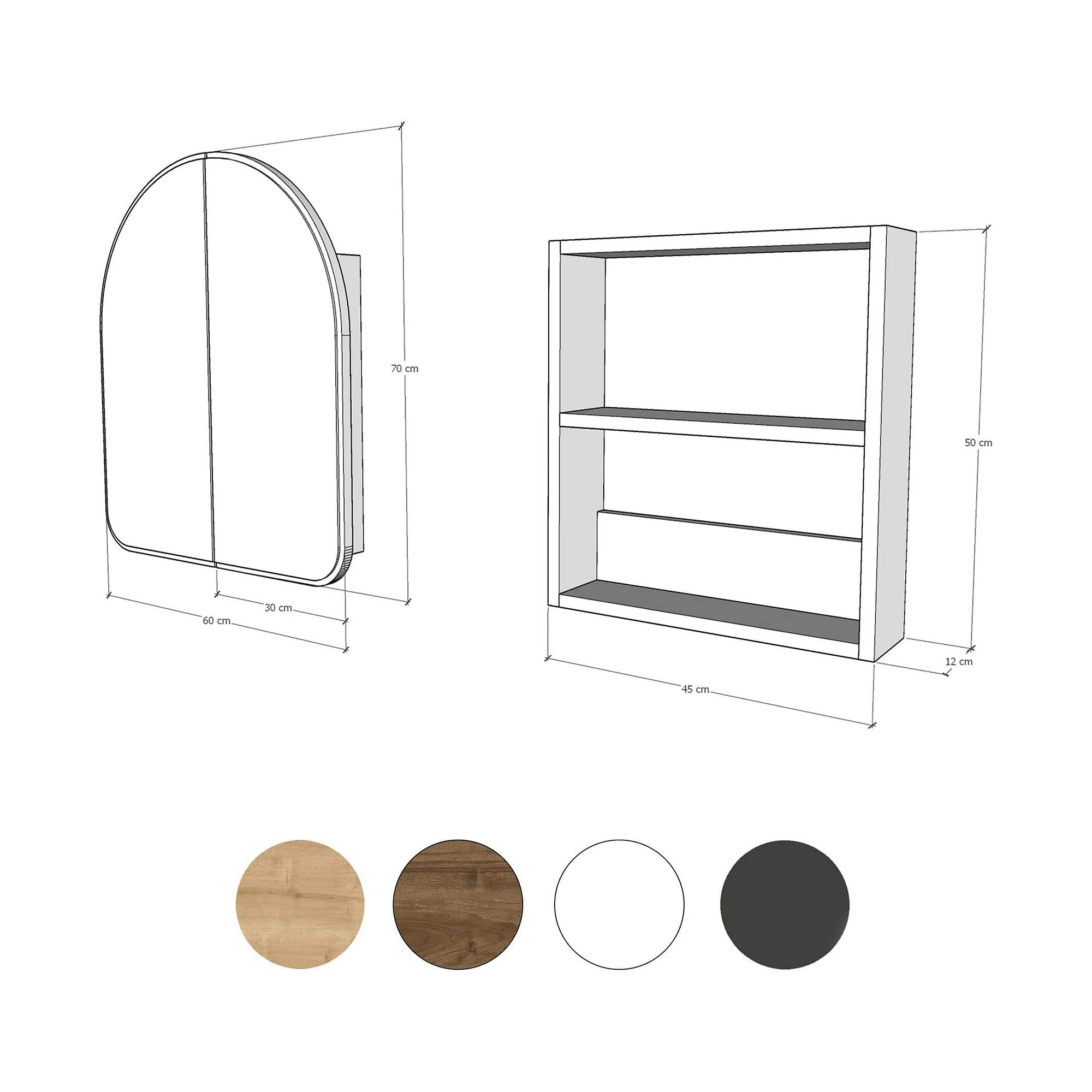 Dulap baie HOPE CABINET, stejar inchis, PAL/sticla, cu 2 usi, 50x12x45 cm