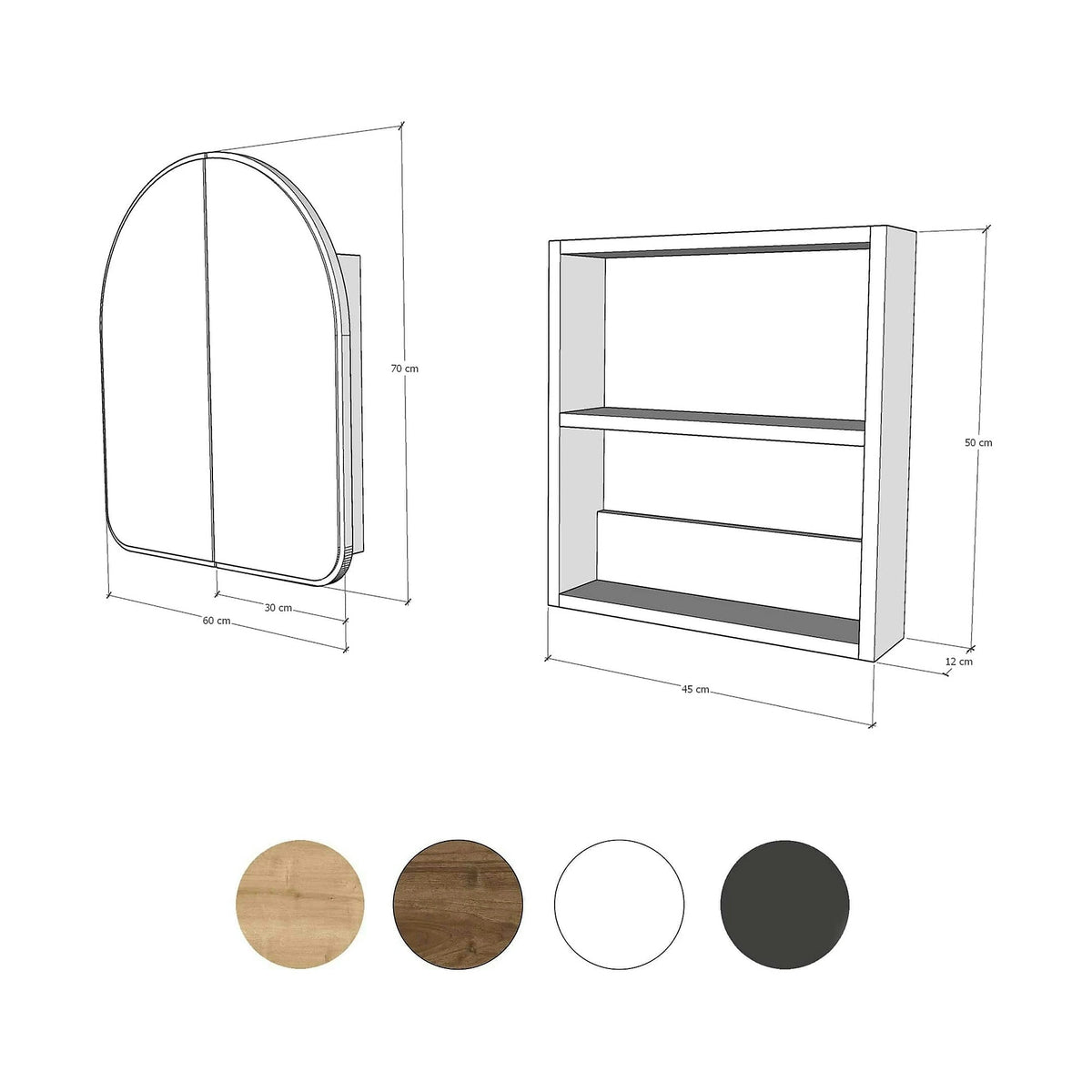 Dulap baie HOPE CABINET, stejar inchis, PAL/sticla, cu 2 usi, 50x12x45 cm