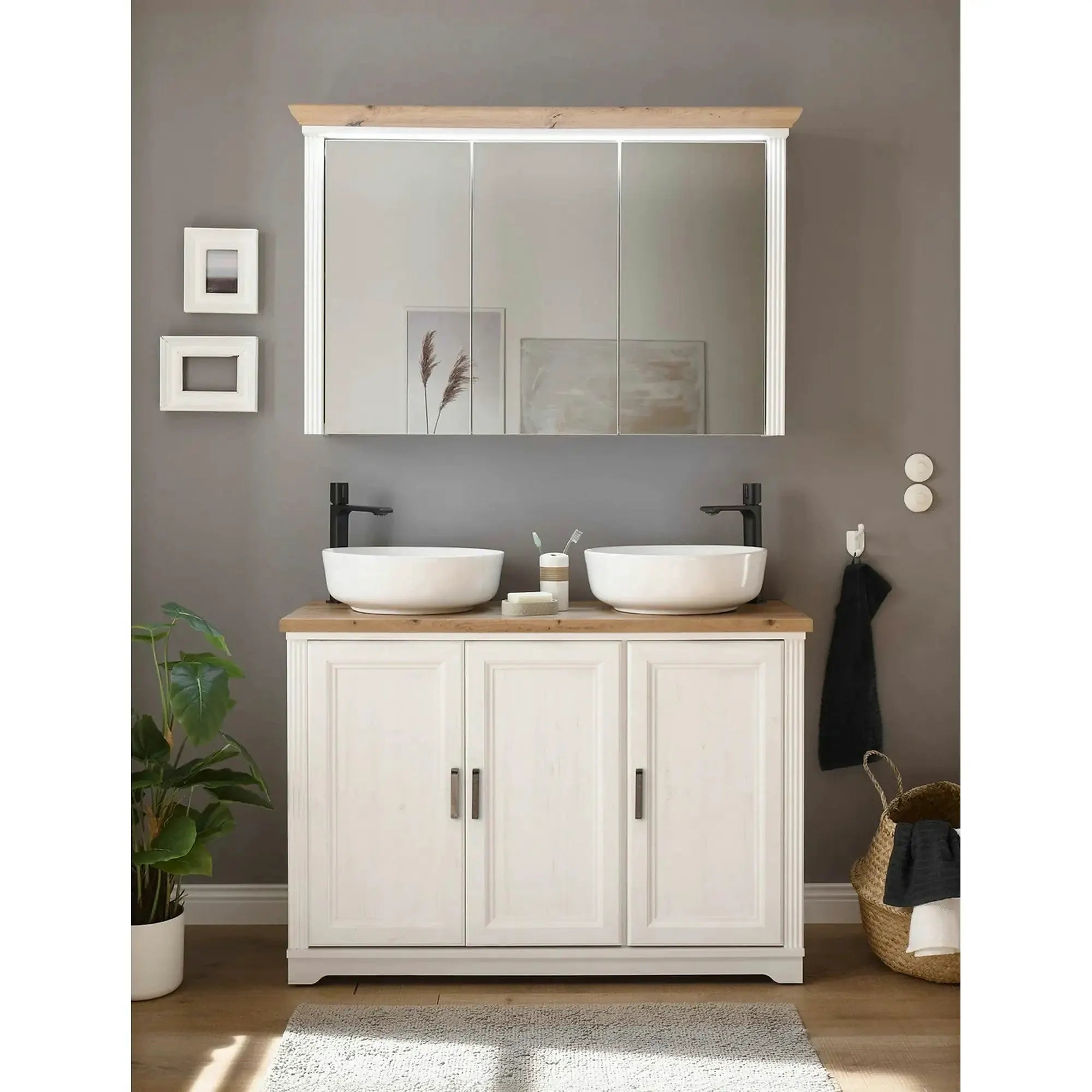 Dulap baie JASMIN, alb/stejar artisan, 116x47x74 cm