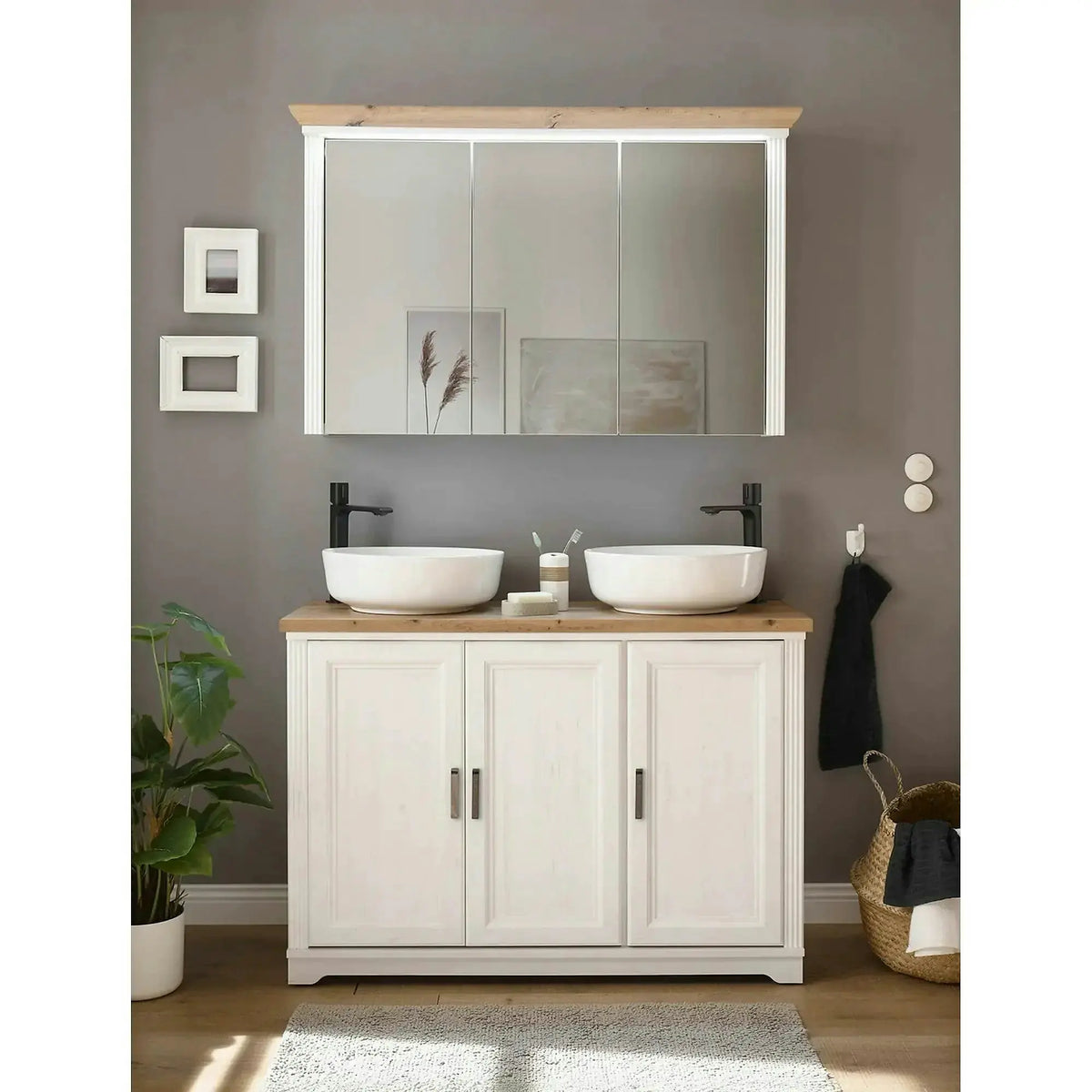 Dulap baie JASMIN, alb/stejar artisan, 116x47x74 cm