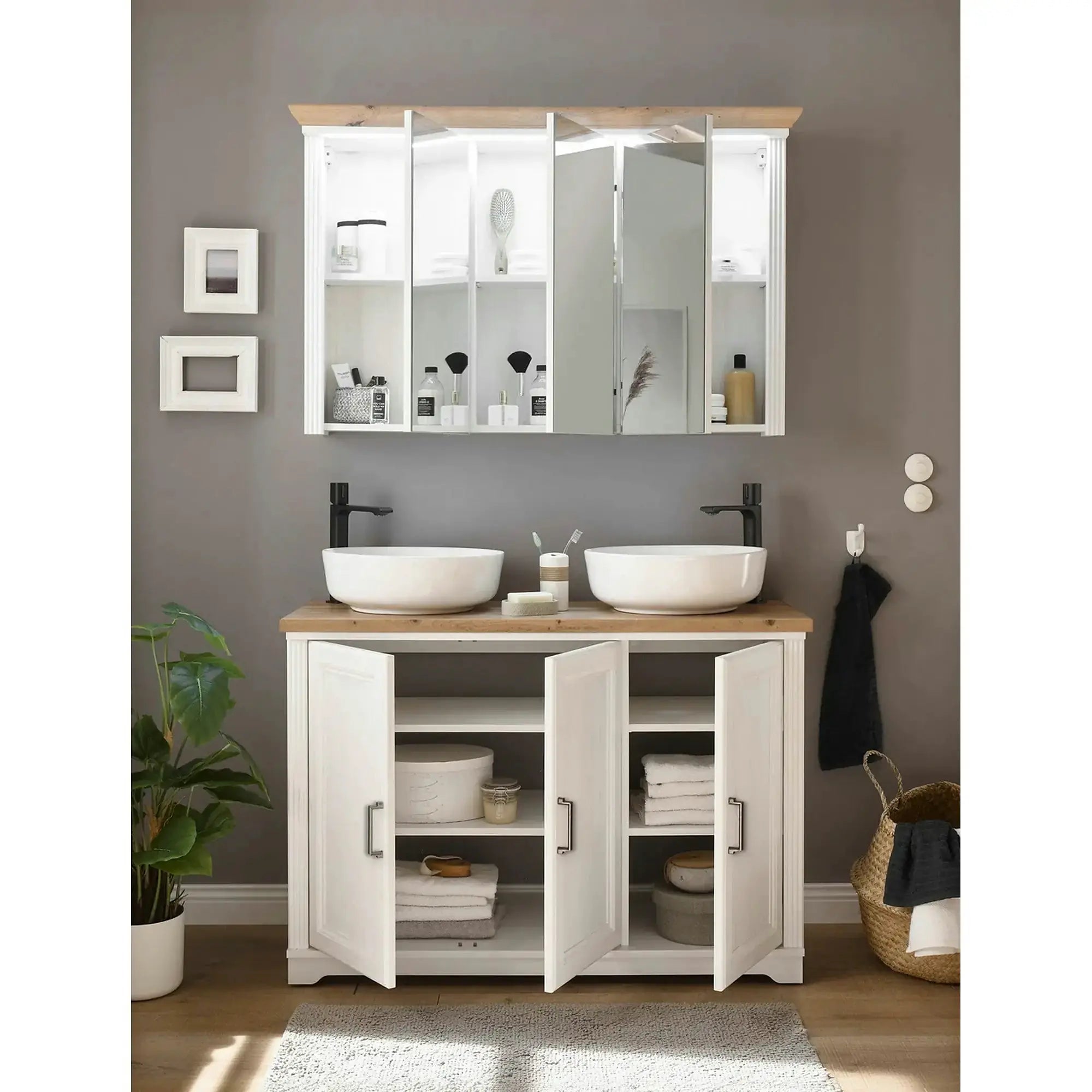 Dulap baie JASMIN, alb/stejar artisan, 116x47x74 cm