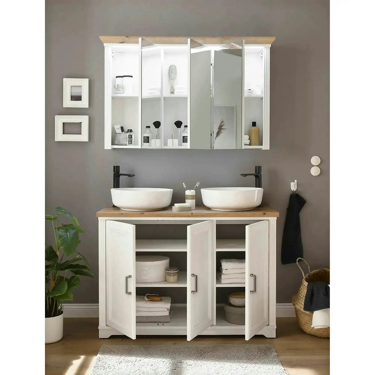 Dulap baie JASMIN, alb/stejar artisan, 116x47x74 cm