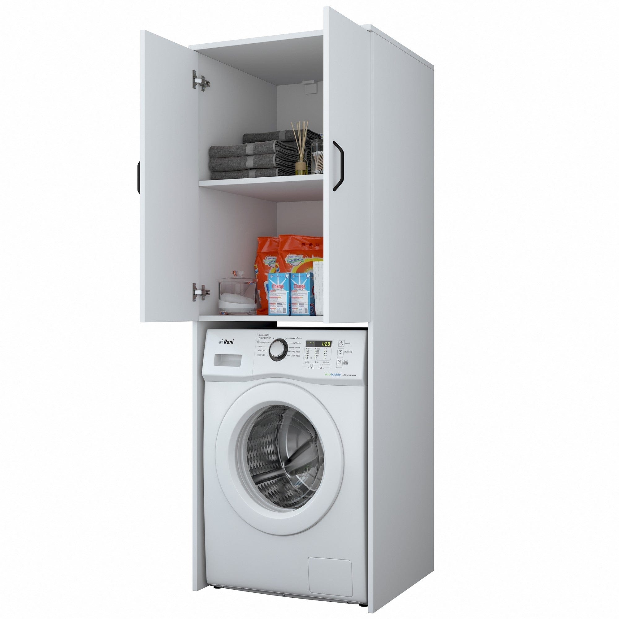 Dulap baie KD110 3192, alb, PAL melaminat, pentru masina de spalat, cu 2 usi, 65x63x182 cm