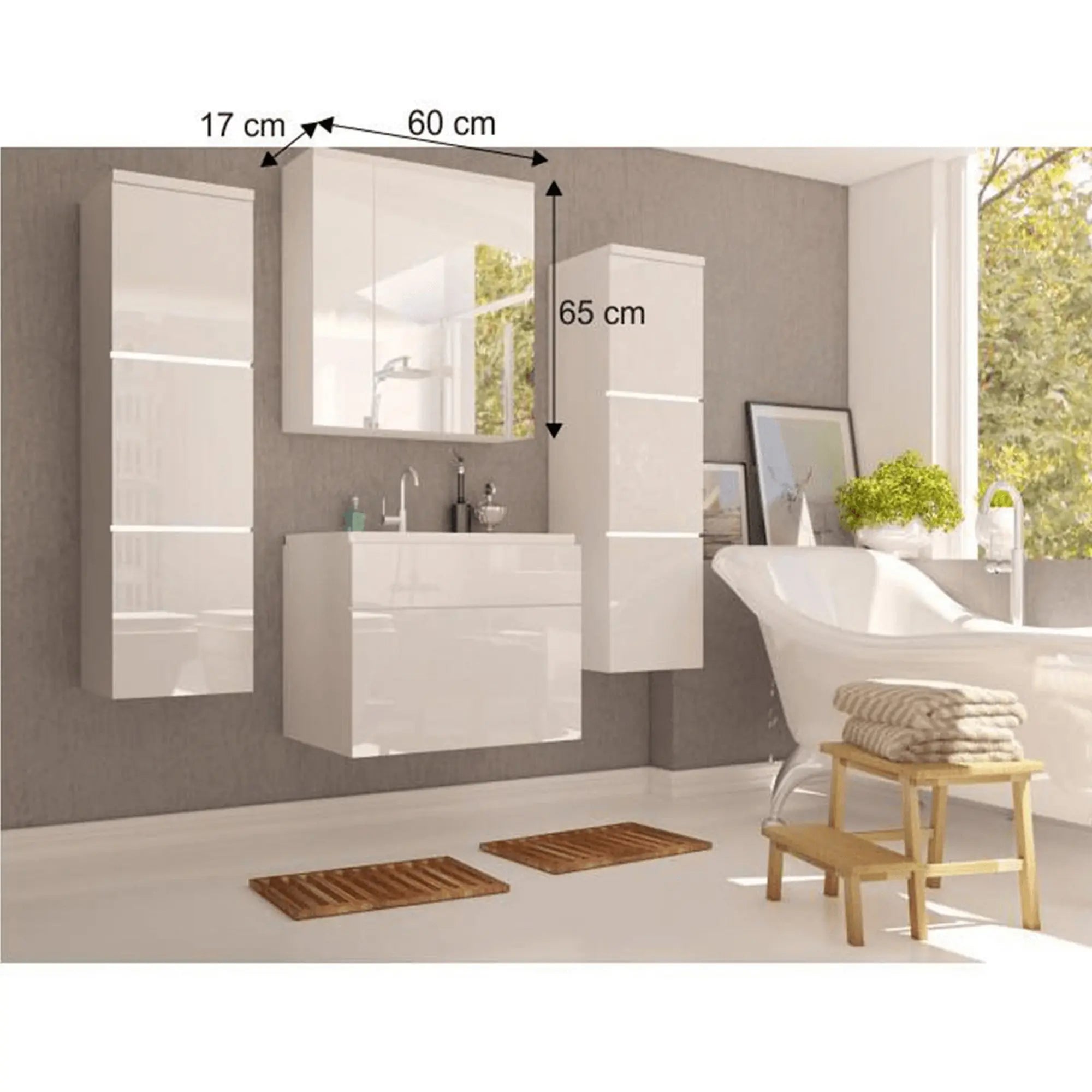 Dulap baie MASON WH14, alb, cu 3 usi, 60x17x65 cm