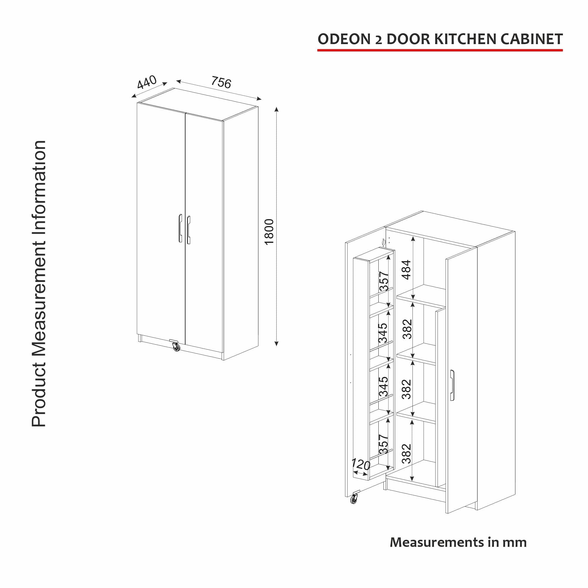 Dulap baie ODEON V2, alb, PAL, cu 2 usi, 76x44x180 cm