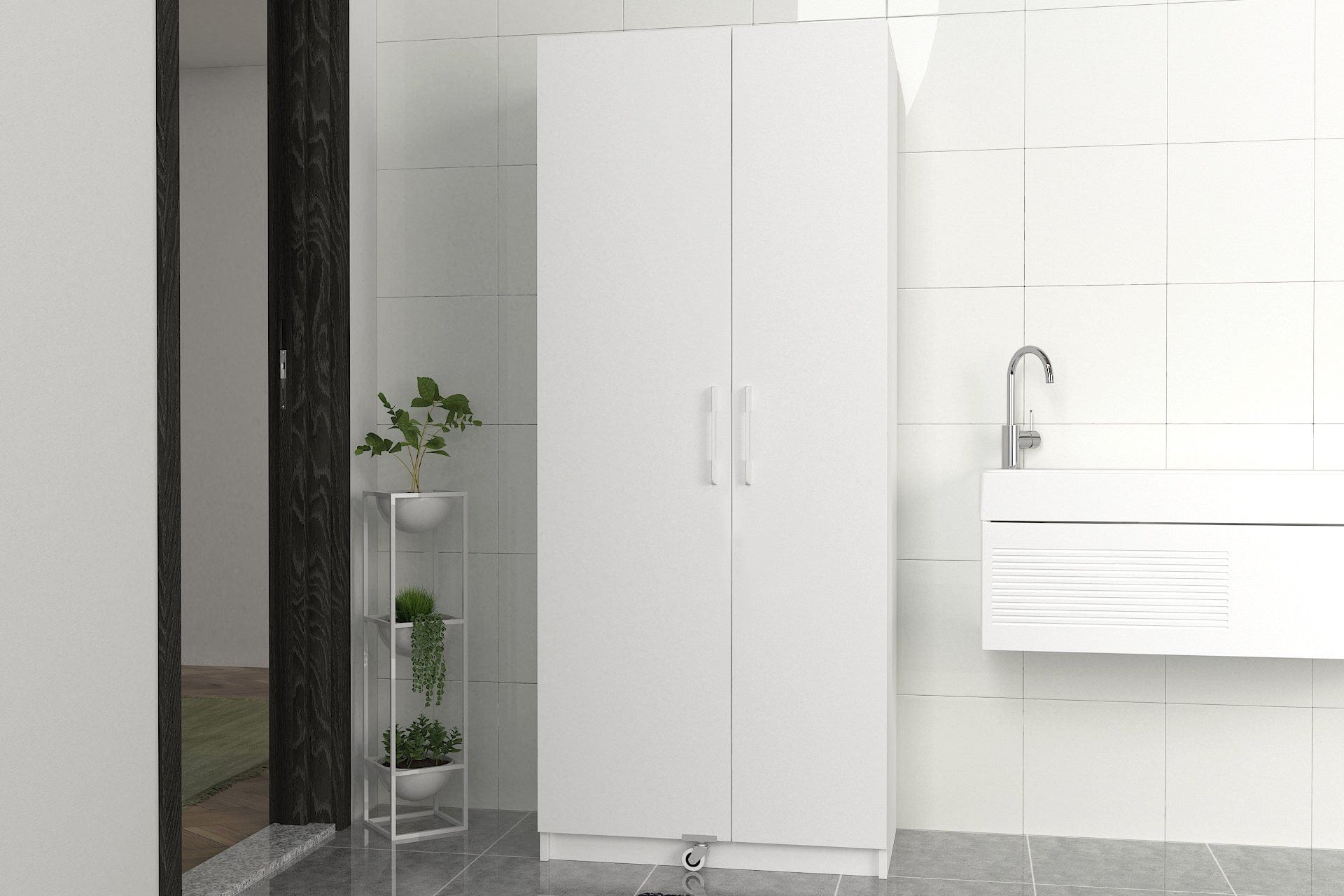 Dulap baie ODEON V2, alb, PAL, cu 2 usi, 76x44x180 cm