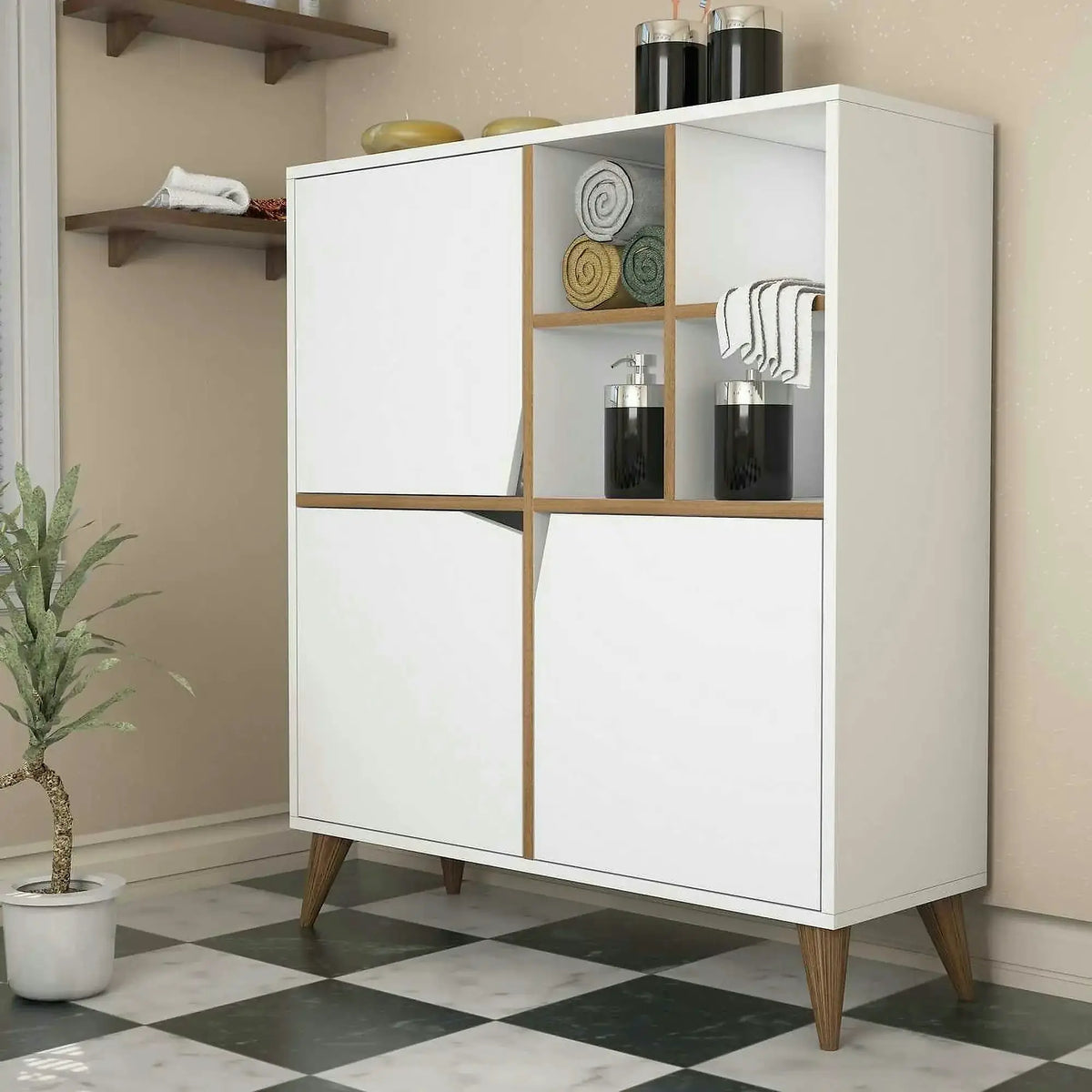 Dulap baie PULSE, alb/nuc, PAL melaminat, cu 3 usi, 100x30x115 cm