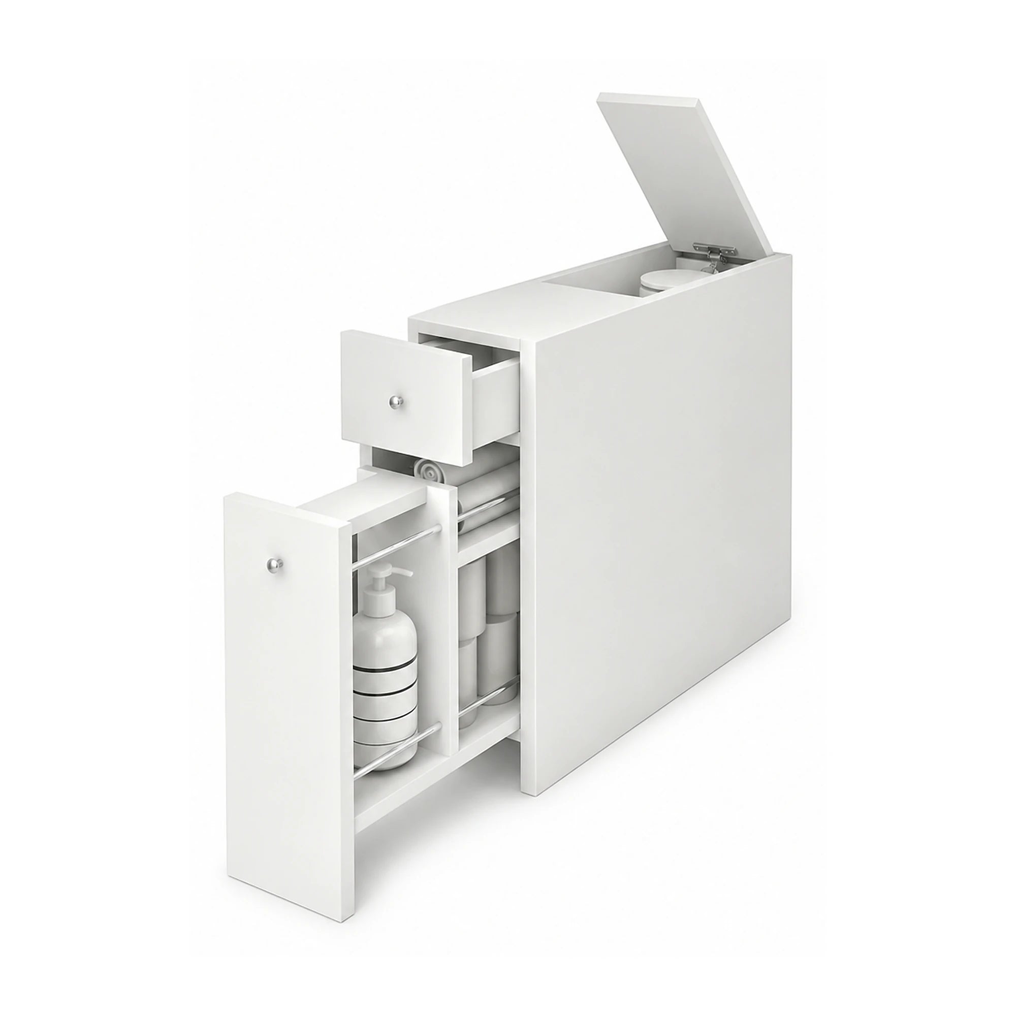 Dulap baie SMART, alb, PAL melaminat, cu 2 sertare, 20x60x55 cm