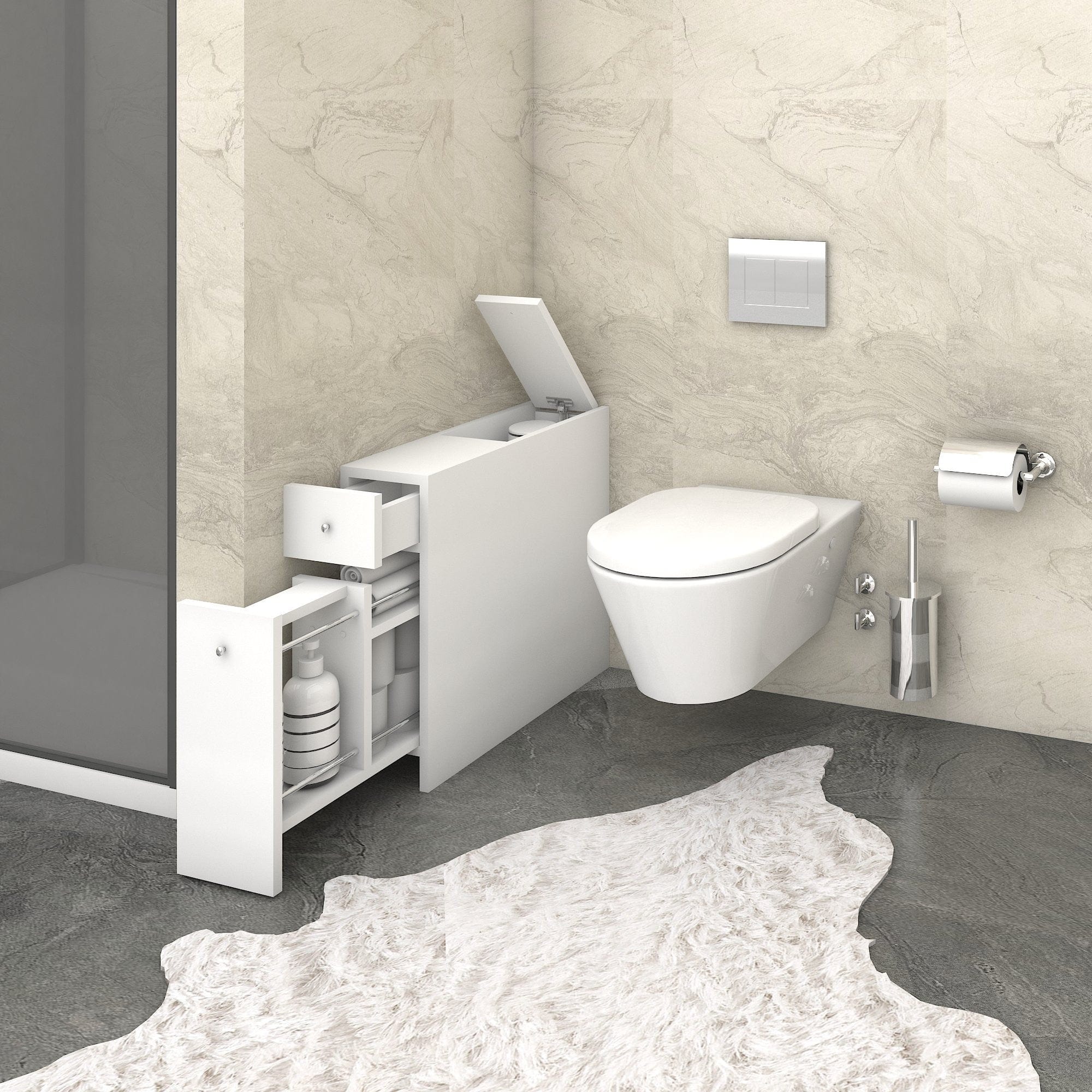 Dulap baie SMART, alb, PAL melaminat, cu 2 sertare, 20x60x55 cm