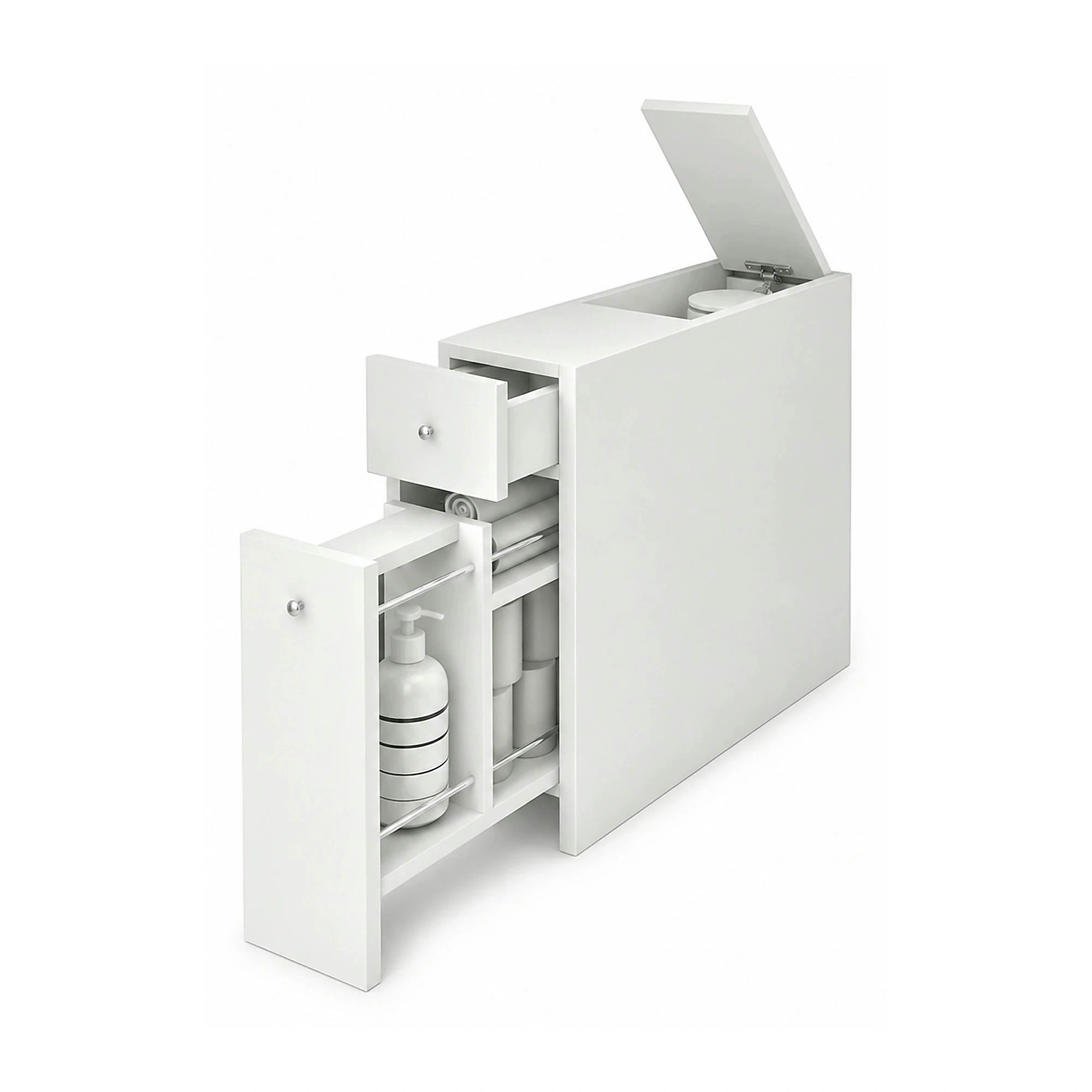 Dulap baie SMART, alb, PAL melaminat, cu 2 sertare, 20x60x55 cm
