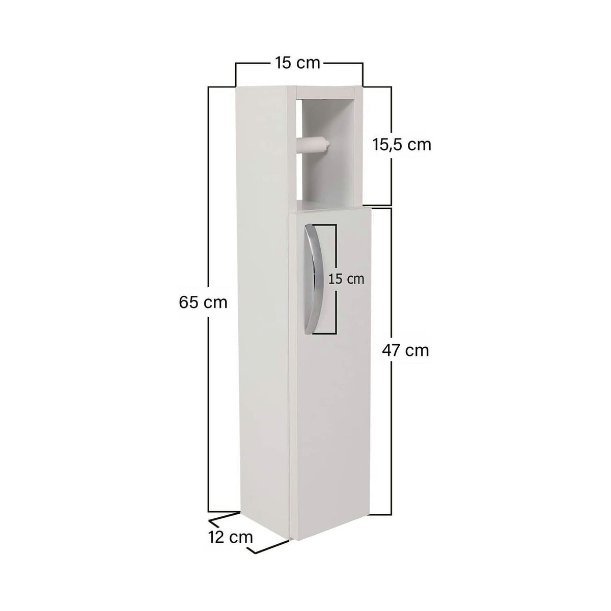 Dulap baie STAR, alb, PAL melaminat, cu o usa, 15x12x65 cm