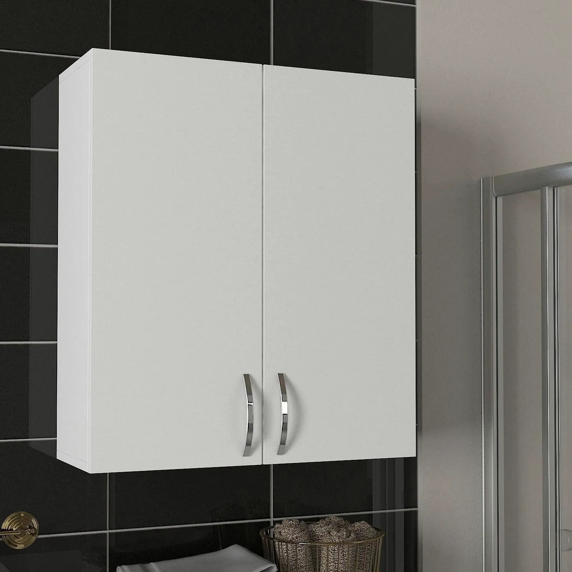 Dulap baie suspendat BENITO, alb, PAL melaminat, cu 2 usi, 70x27x80 cm