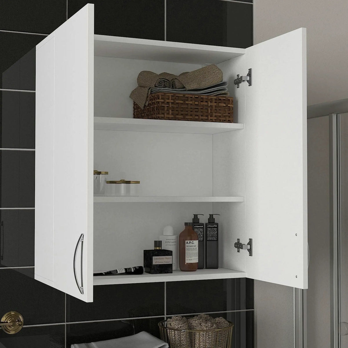 Dulap baie suspendat BENITO, alb, PAL melaminat, cu 2 usi, 70x27x80 cm