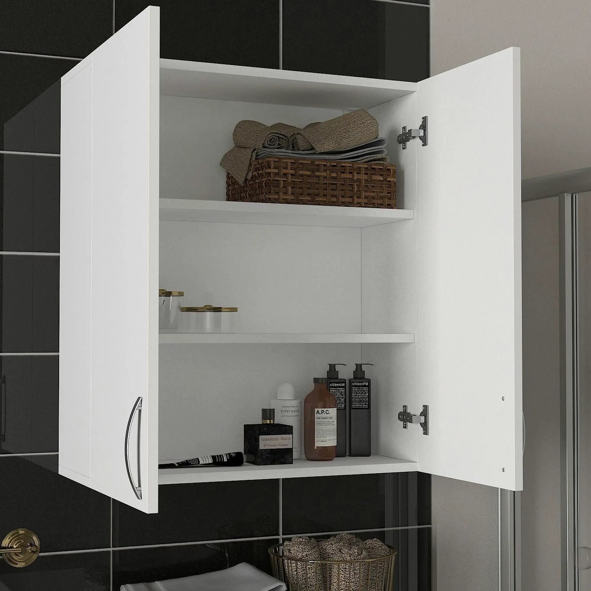 Dulap baie suspendat BENITO, alb, PAL melaminat, cu 2 usi, 70x27x80 cm