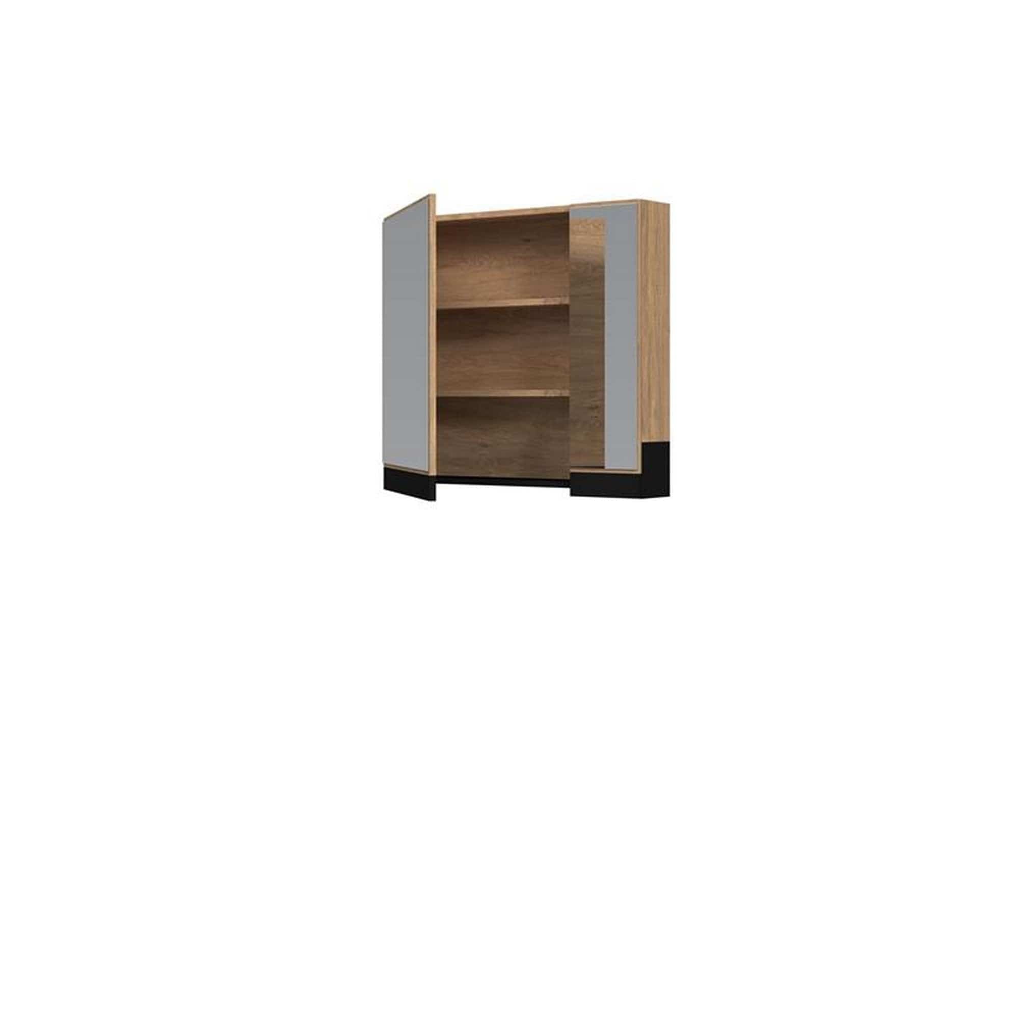 Dulap baie suspendat DUESA, stejar auriu/negru, PAL laminat, cu o usa si oglinda, 80x15x72 cm