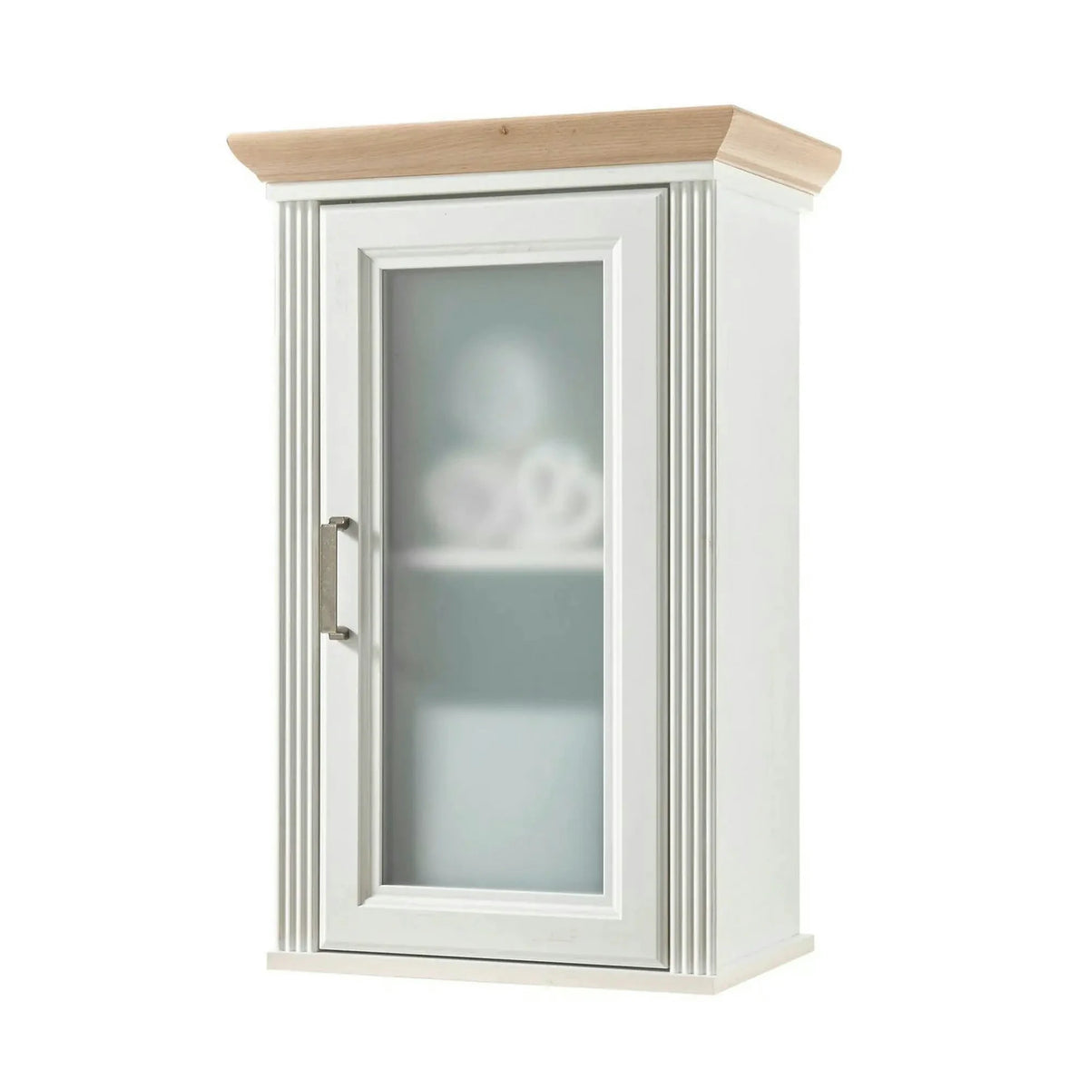 Dulap baie suspendat JASMIN, alb/stejar artisan, PAL, cu o usa, 48x33x76 cm