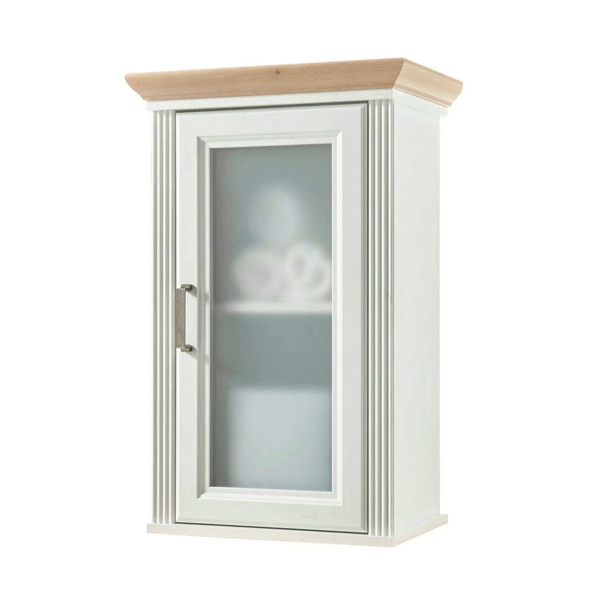 Dulap baie suspendat JASMIN, alb/stejar artisan, PAL, cu o usa, 48x33x76 cm