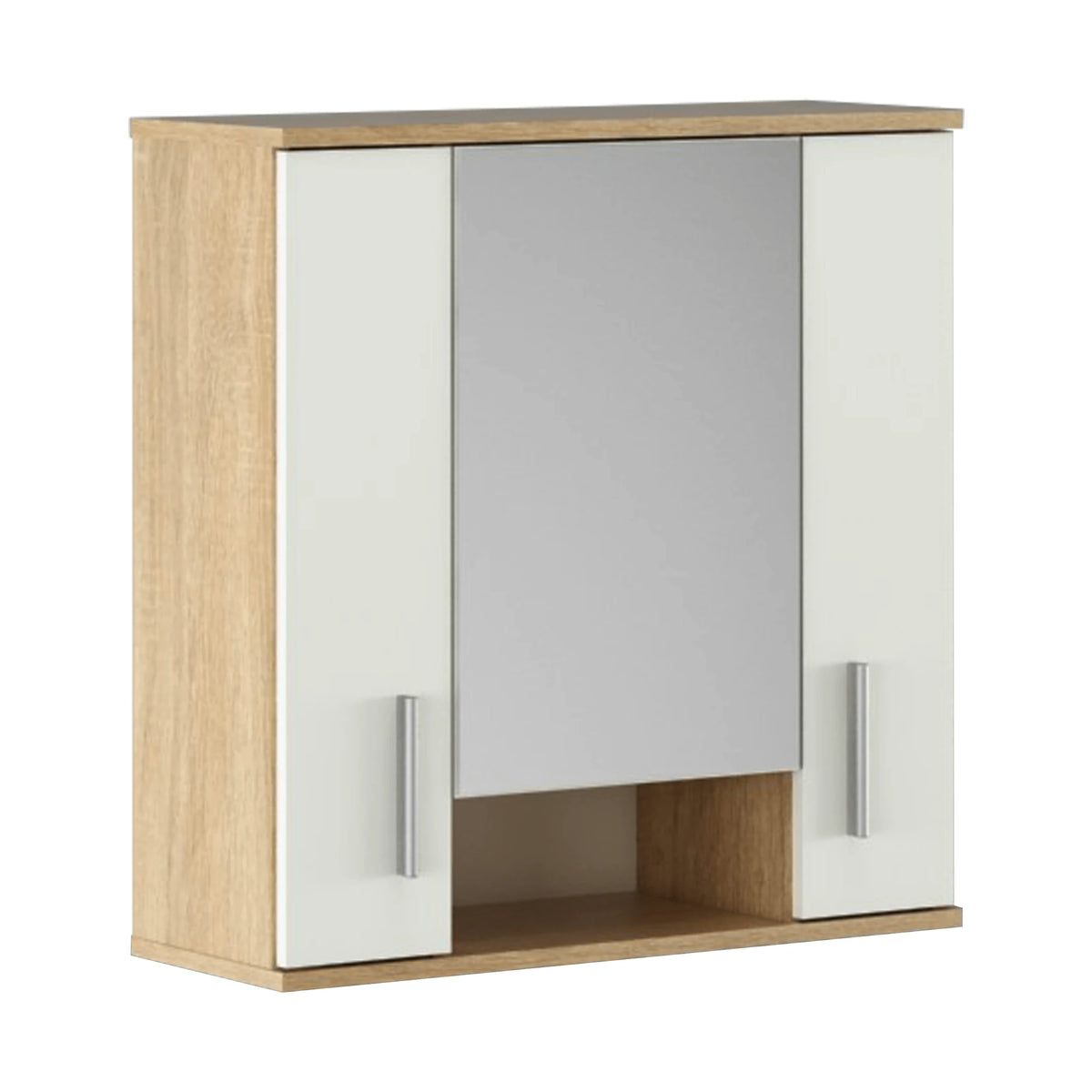 Dulap baie suspendat LESSY NEW 01, stejar sonoma/alb, DTD laminat/sticla, cu 2 usi, 69x26x72 cm